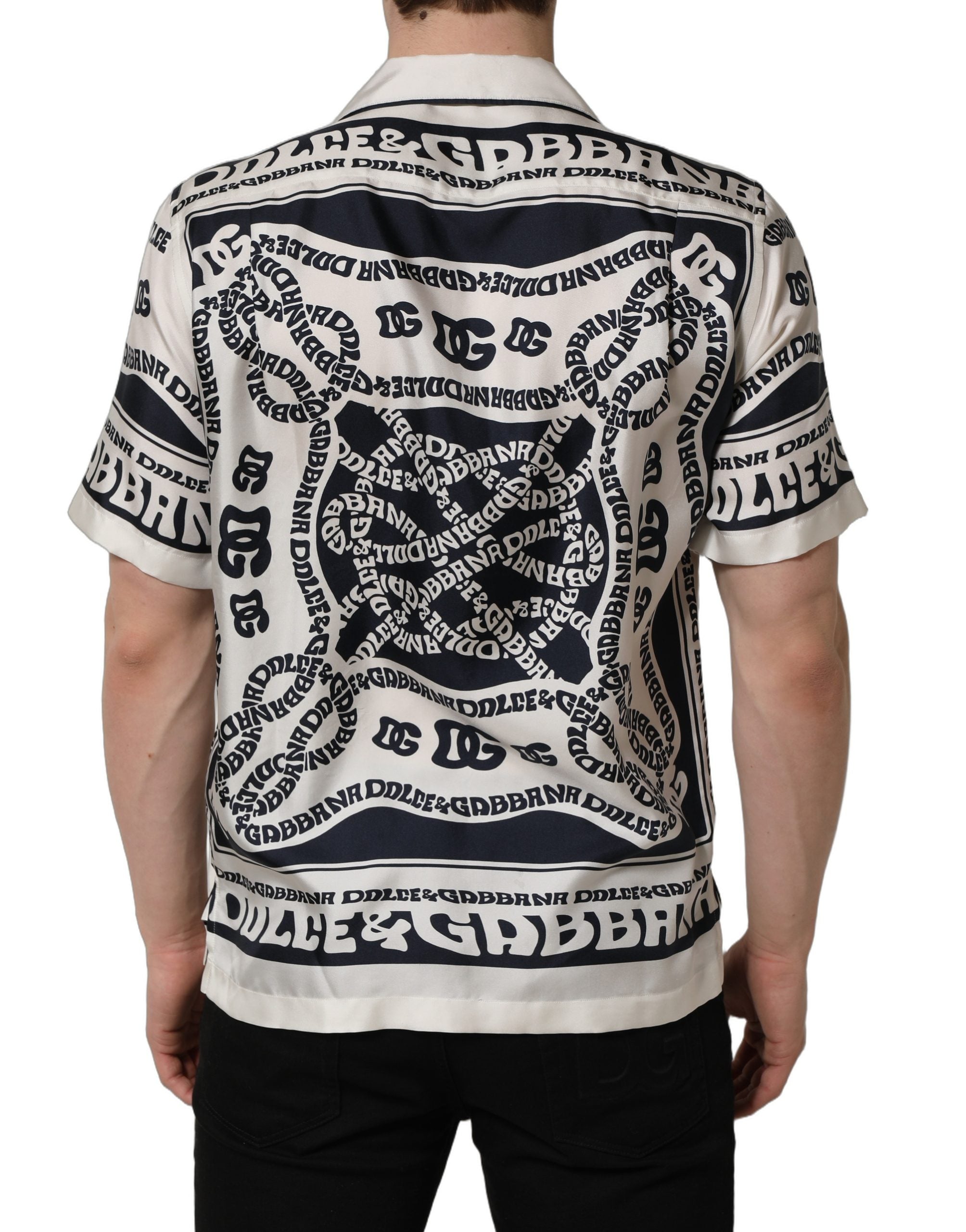 Dolce & Gabbana Kurzarmhemd mit schwarzem und weißem Logo-Bandana-Print