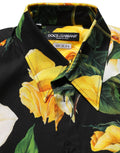 Dolce & Gabbana Schwarzes Stretch-Baumwollhemd SICILIA Fit mit Blumenmuster