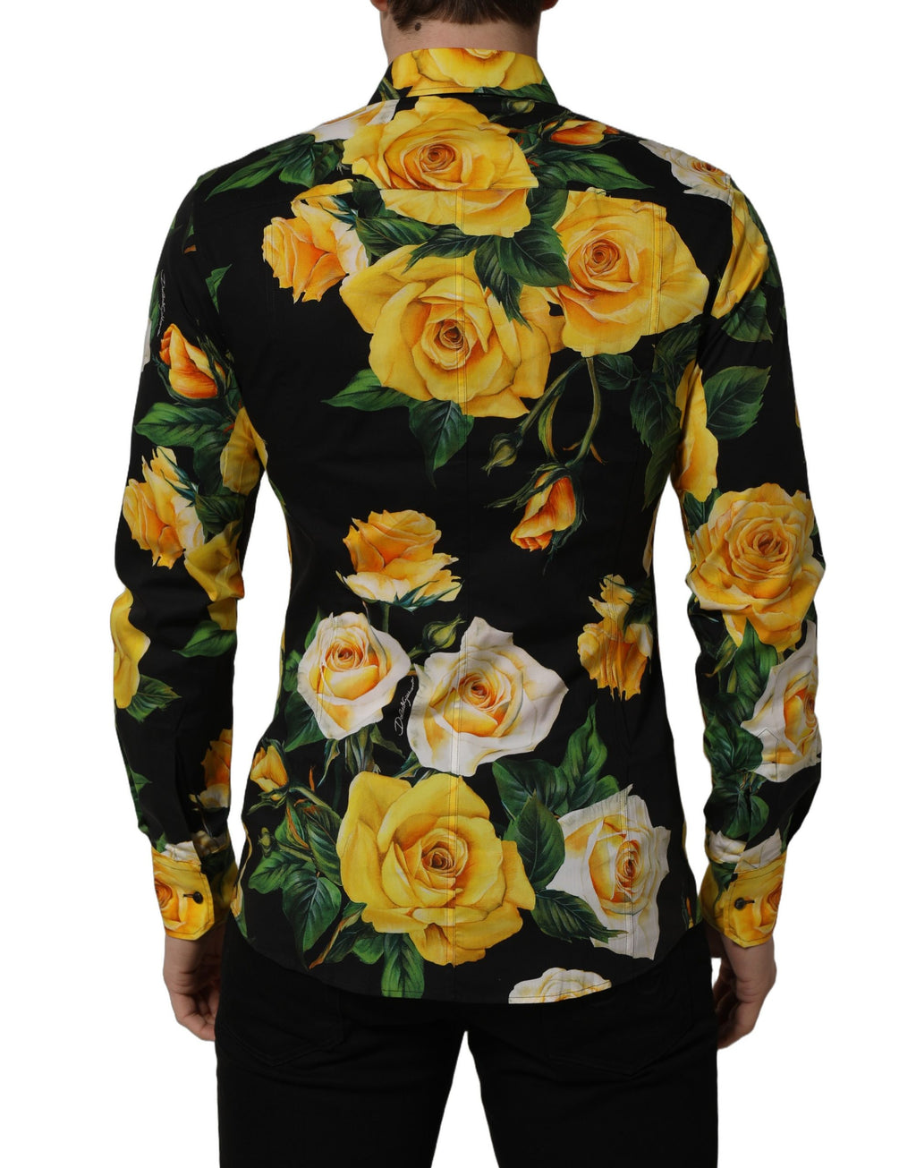 Dolce & Gabbana Schwarzes Stretch-Baumwollhemd SICILIA Fit mit Blumenmuster