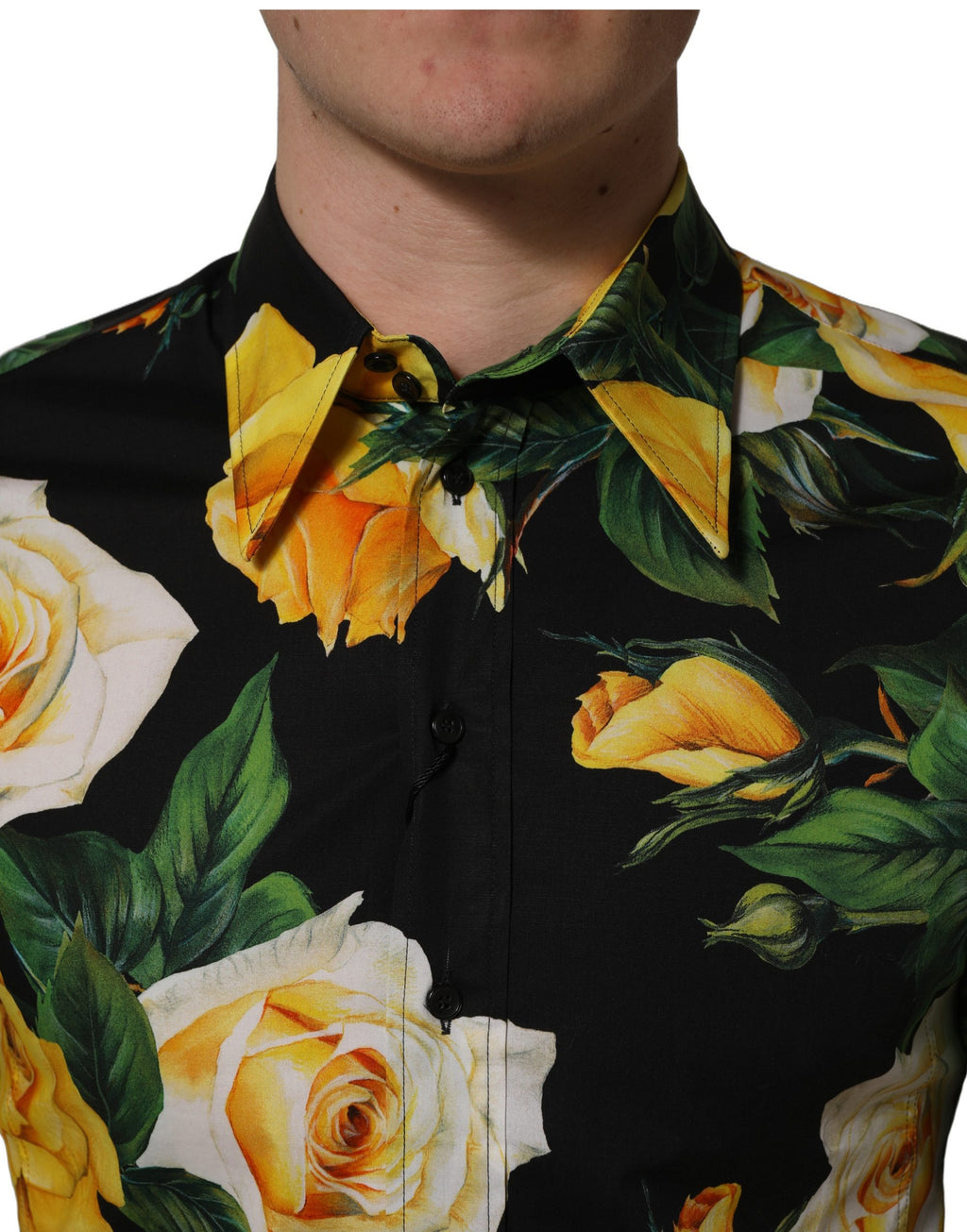 Dolce & Gabbana Schwarzes Stretch-Baumwollhemd SICILIA Fit mit Blumenmuster
