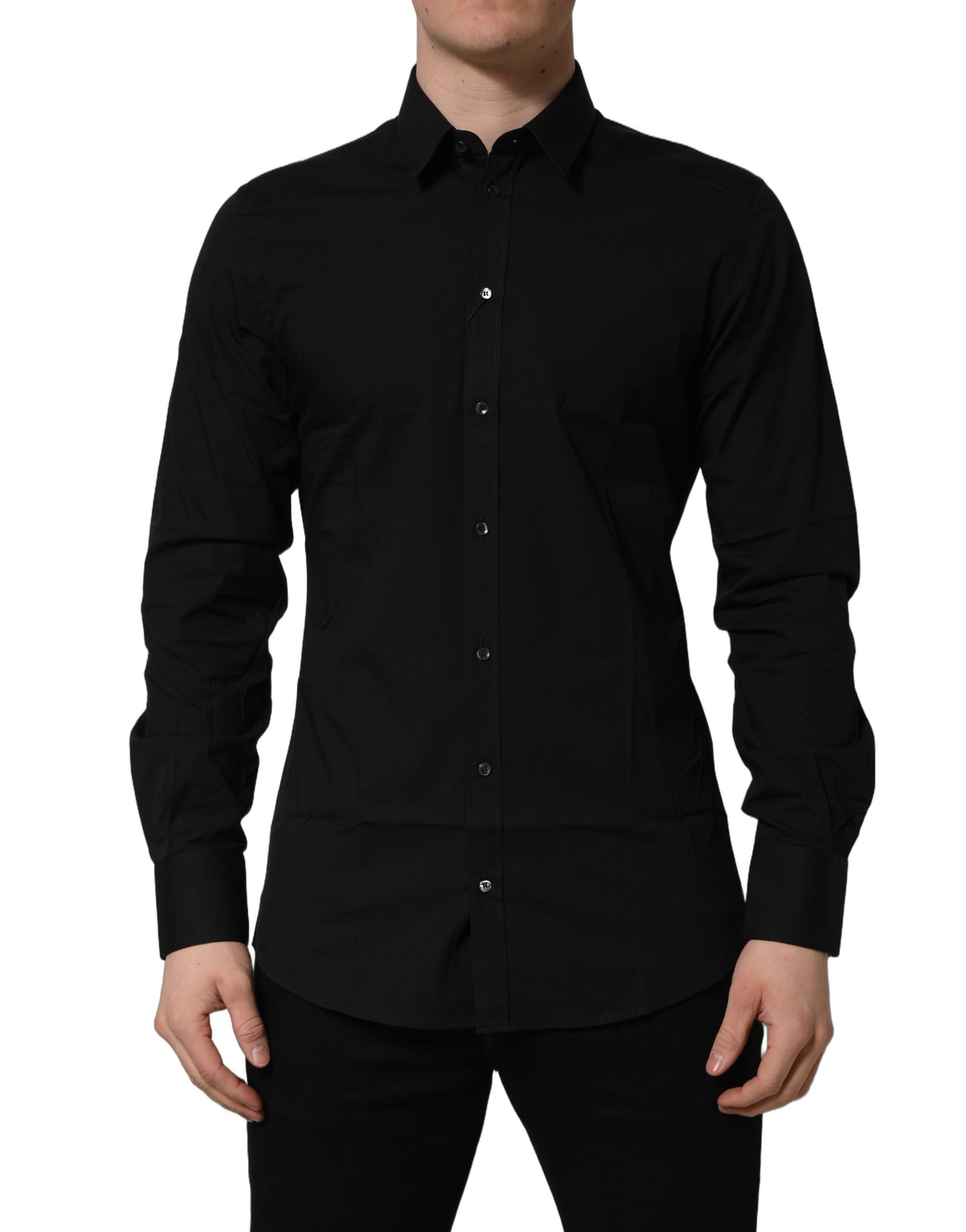Dolce & Gabbana Schwarzes Baumwoll Stretch GOLD Fit Hemd