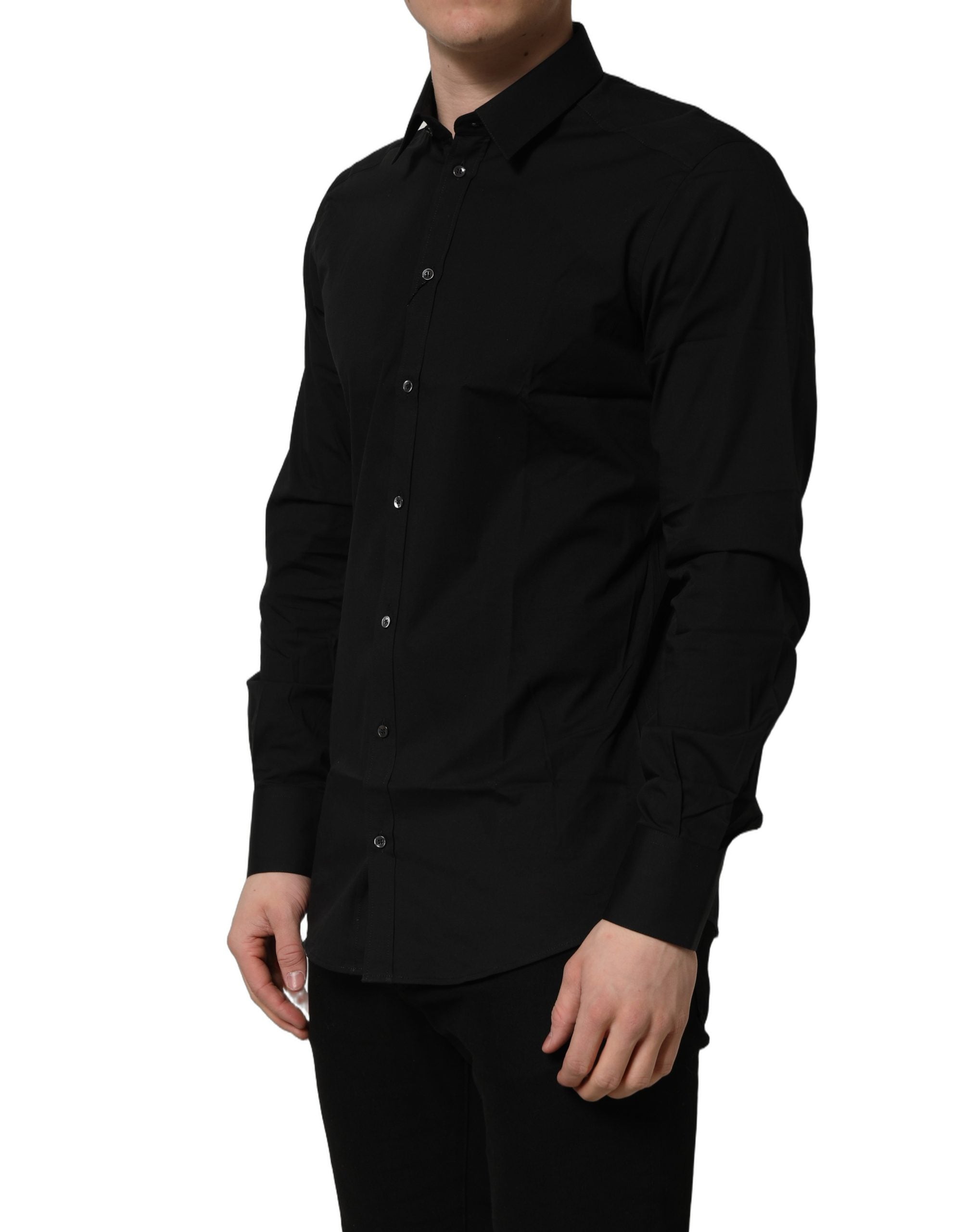 Dolce & Gabbana Schwarzes Baumwoll Stretch GOLD Fit Hemd