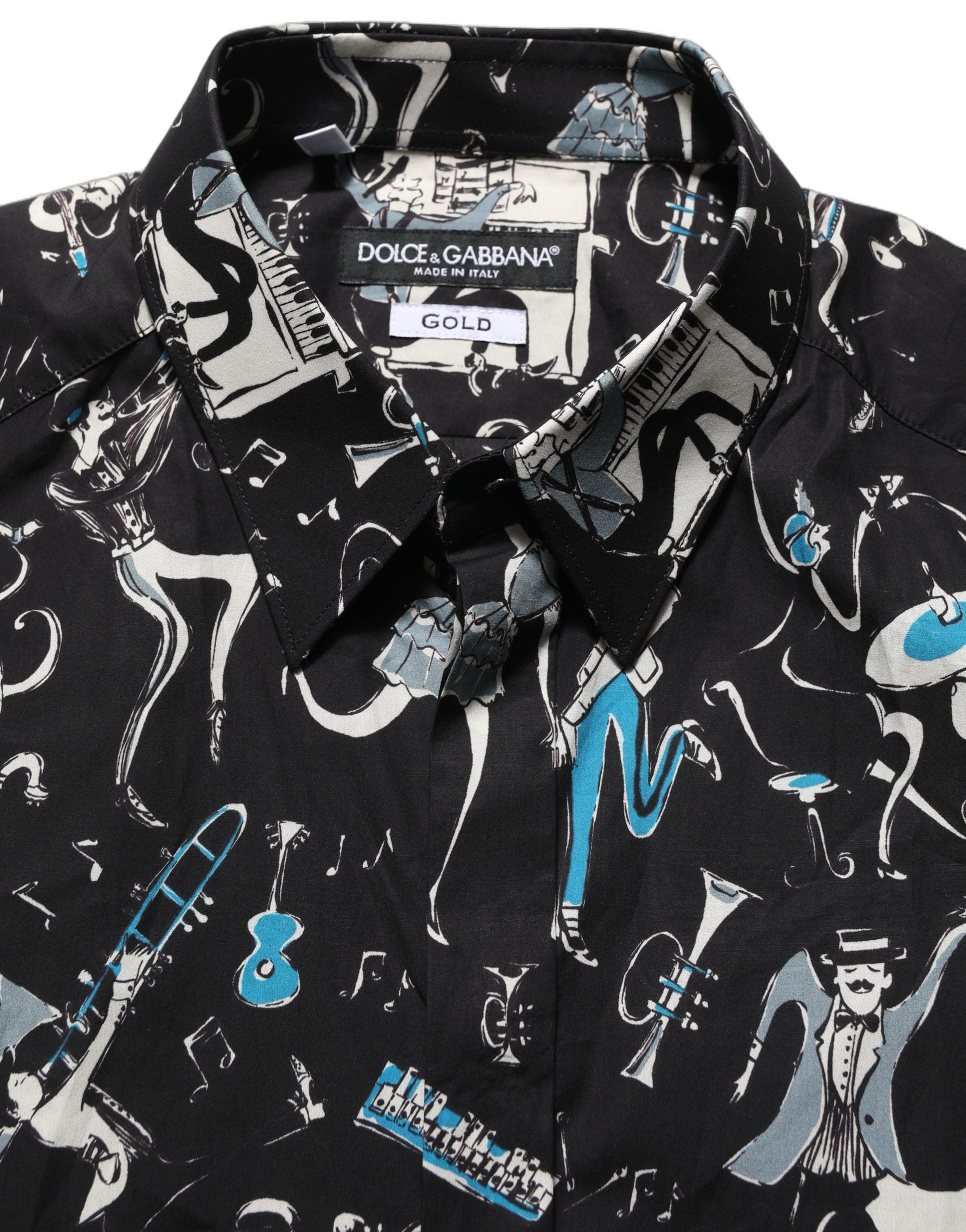 Dolce & Gabbana Schwarzes Baumwoll-Hemd "Jazz Club" GOLD Fit