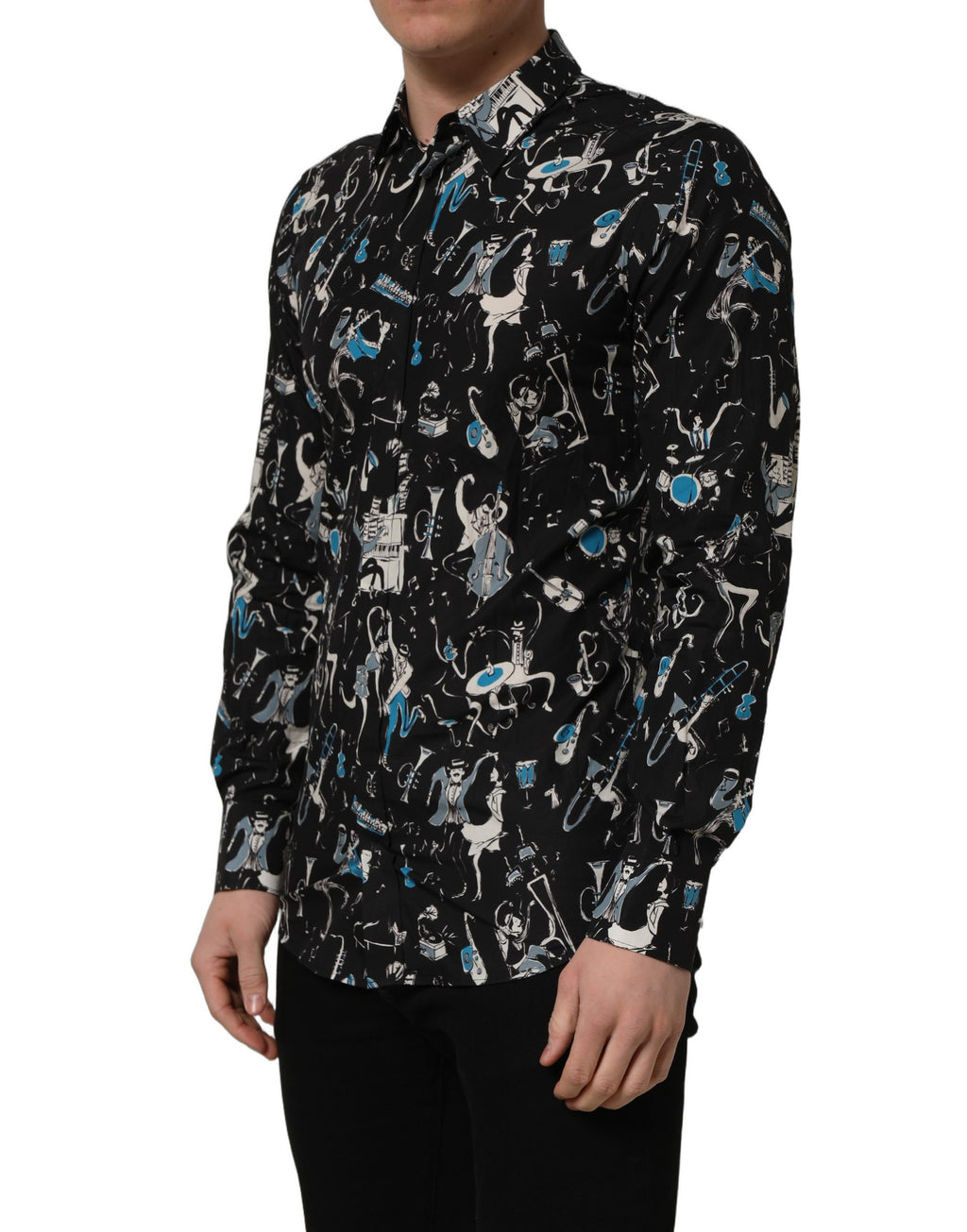 Dolce & Gabbana Schwarzes Baumwoll-Hemd "Jazz Club" GOLD Fit