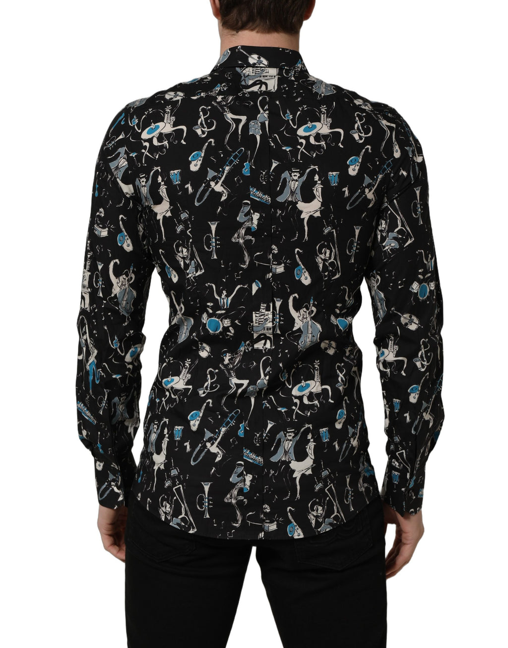 Dolce & Gabbana Schwarzes Baumwoll-Hemd "Jazz Club" GOLD Fit