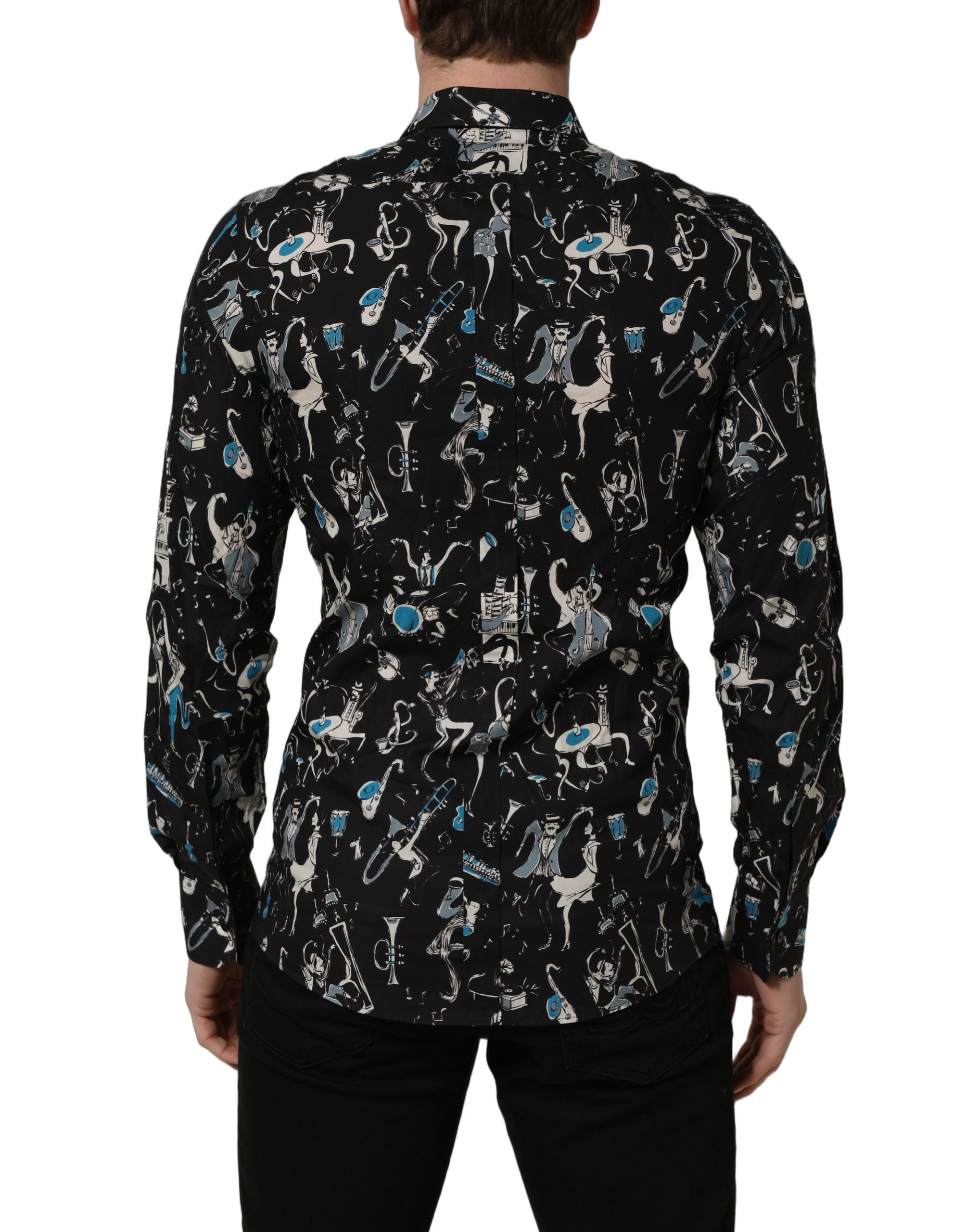 Dolce & Gabbana Schwarzes Baumwoll-Hemd "Jazz Club" GOLD Fit