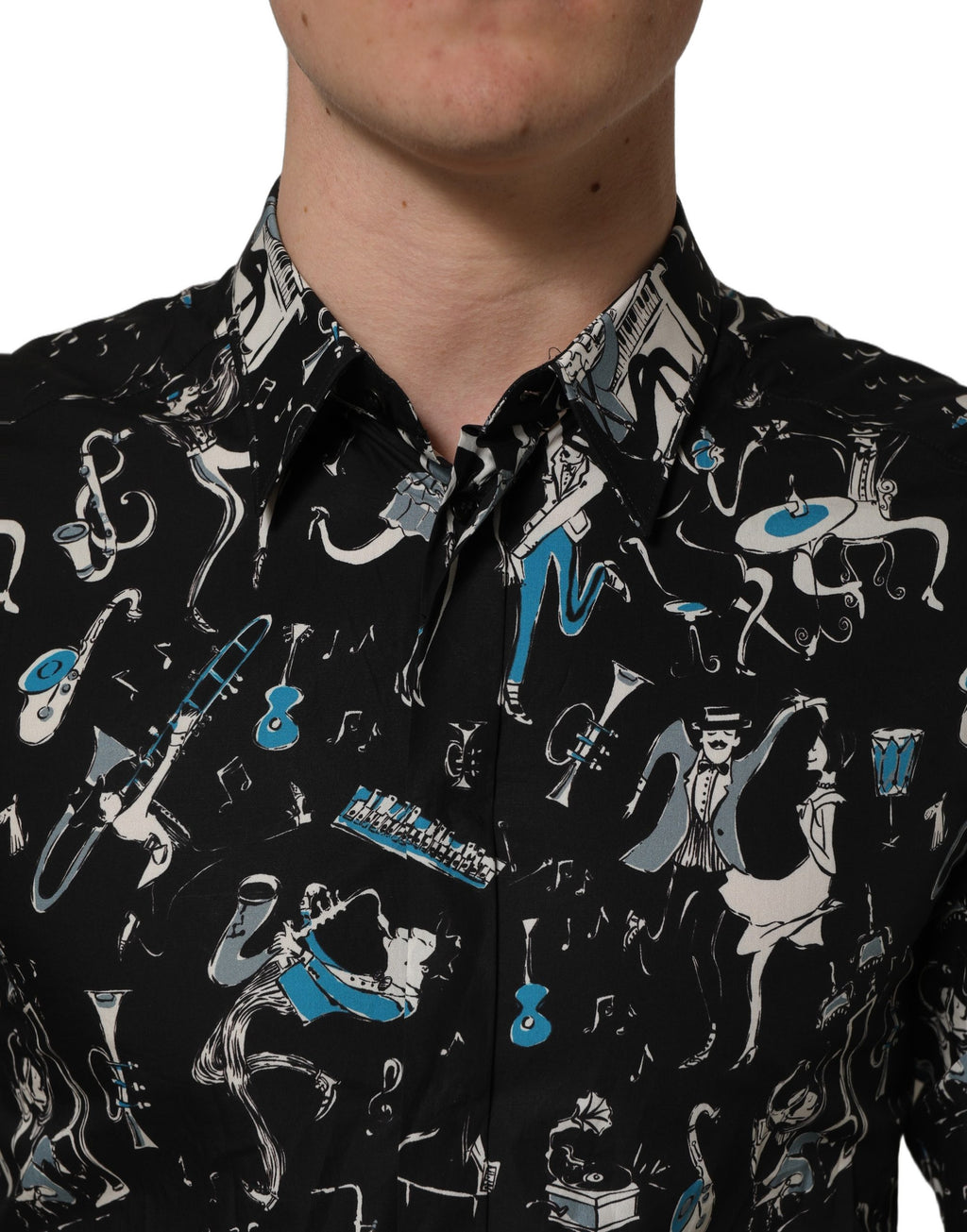 Dolce & Gabbana Schwarzes Baumwoll-Hemd "Jazz Club" GOLD Fit