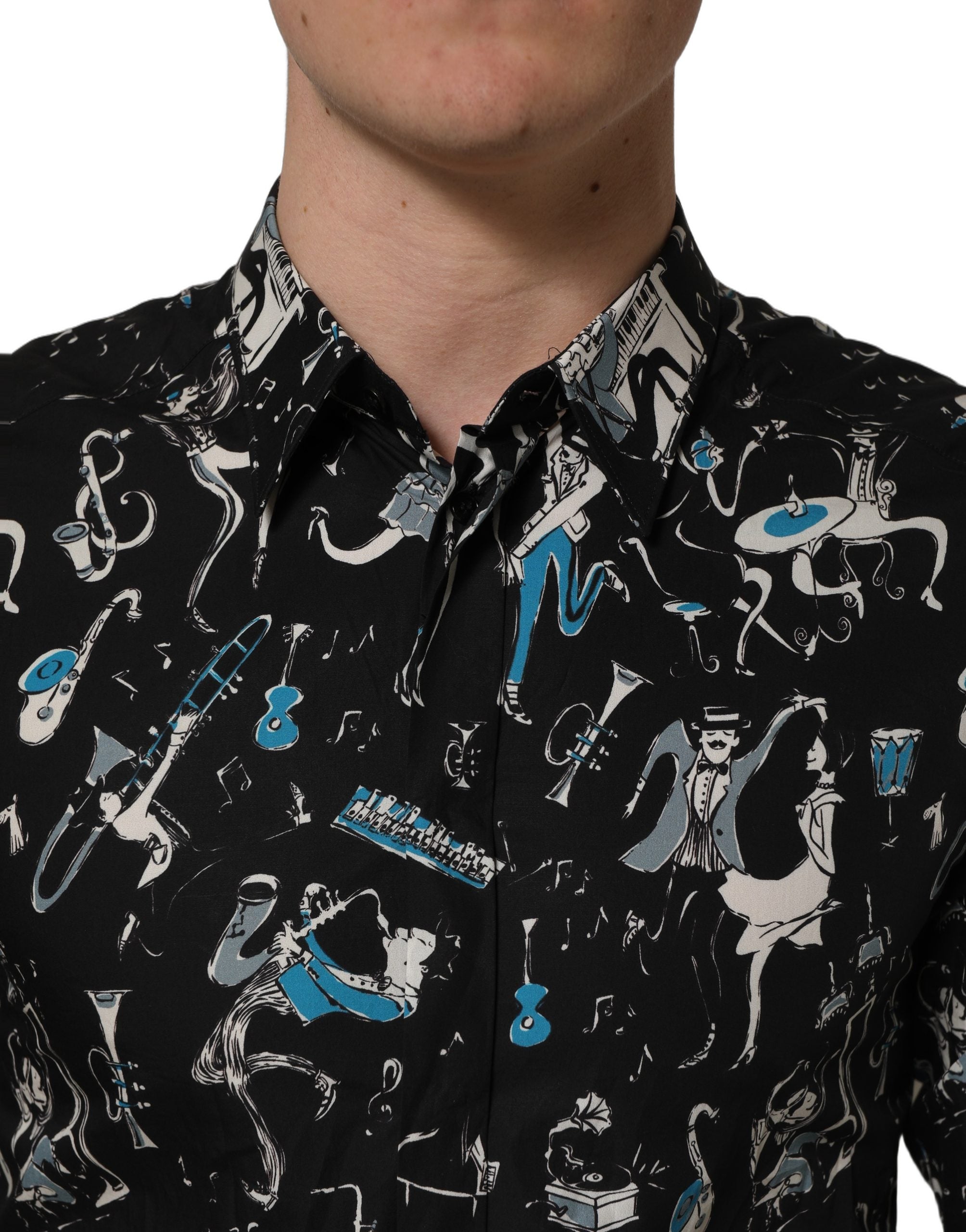 Dolce & Gabbana Schwarzes Baumwoll-Hemd "Jazz Club" GOLD Fit