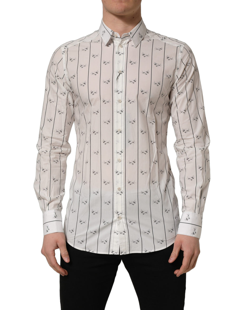 Dolce & Gabbana Weißes Baumwollhemd mit Bienenprint, GOLD Fit