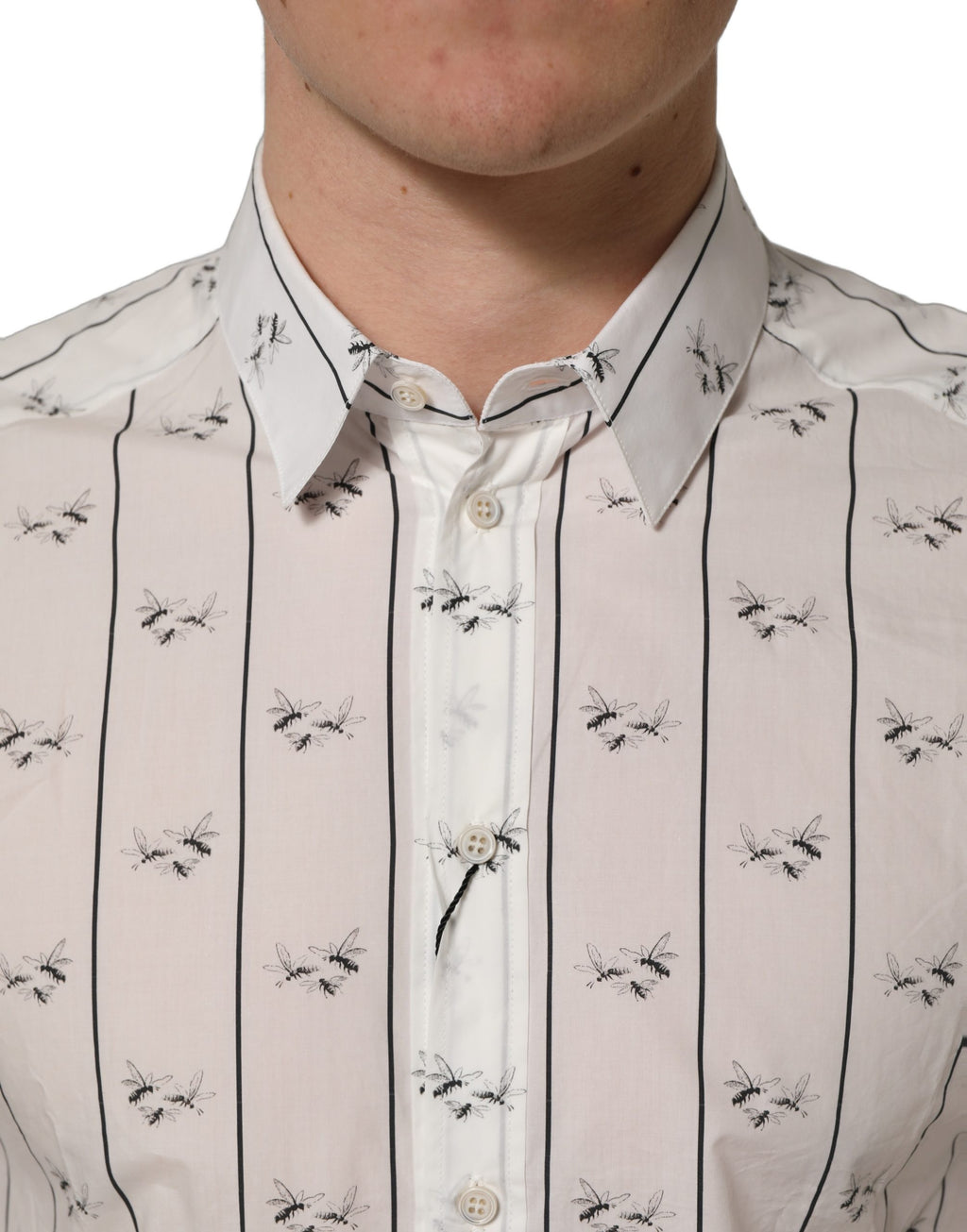 Dolce & Gabbana Weißes Baumwollhemd mit Bienenprint, GOLD Fit