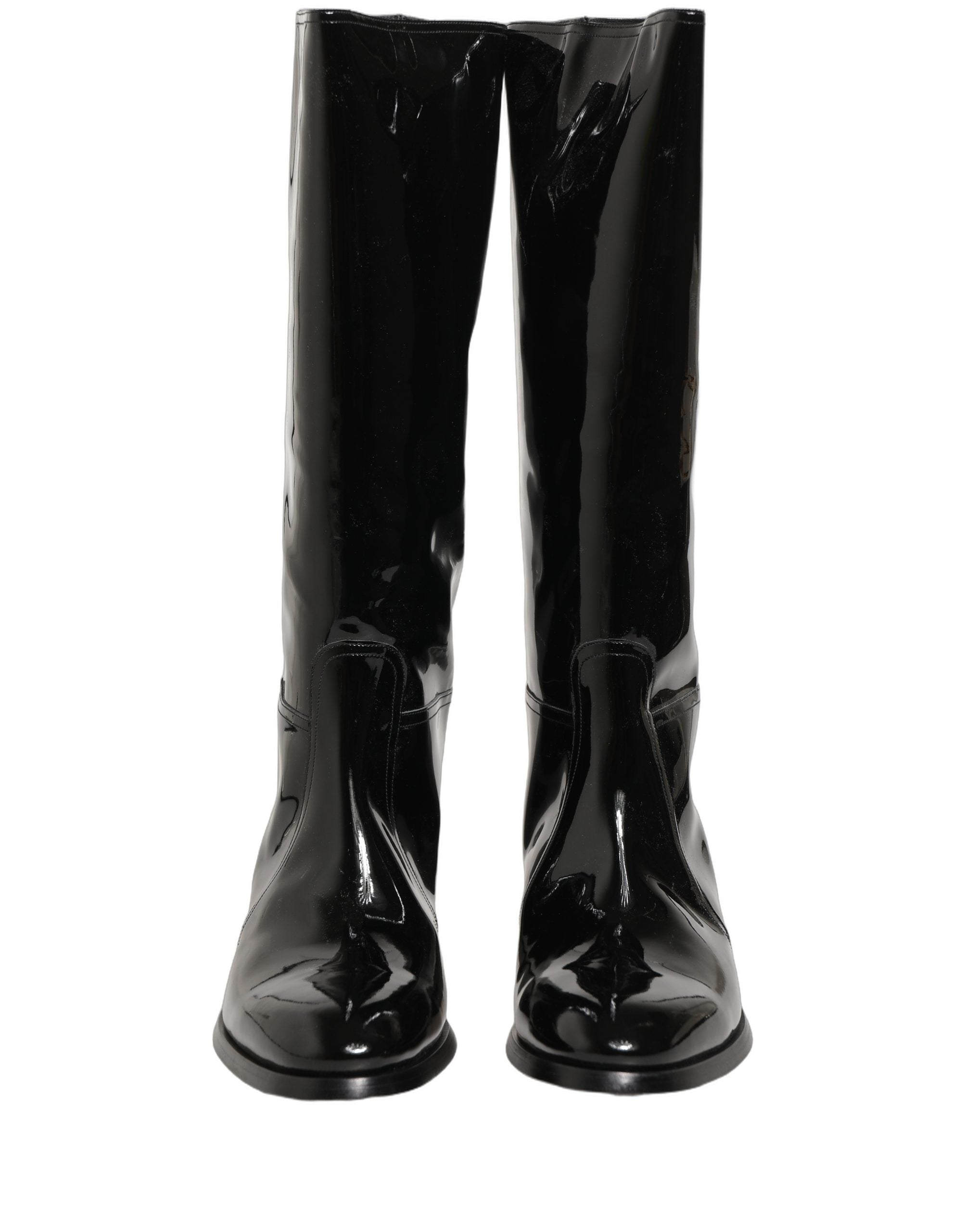Dolce & Gabbana Schwarze Leder Stiefel mit niedrigem Blockabsatz