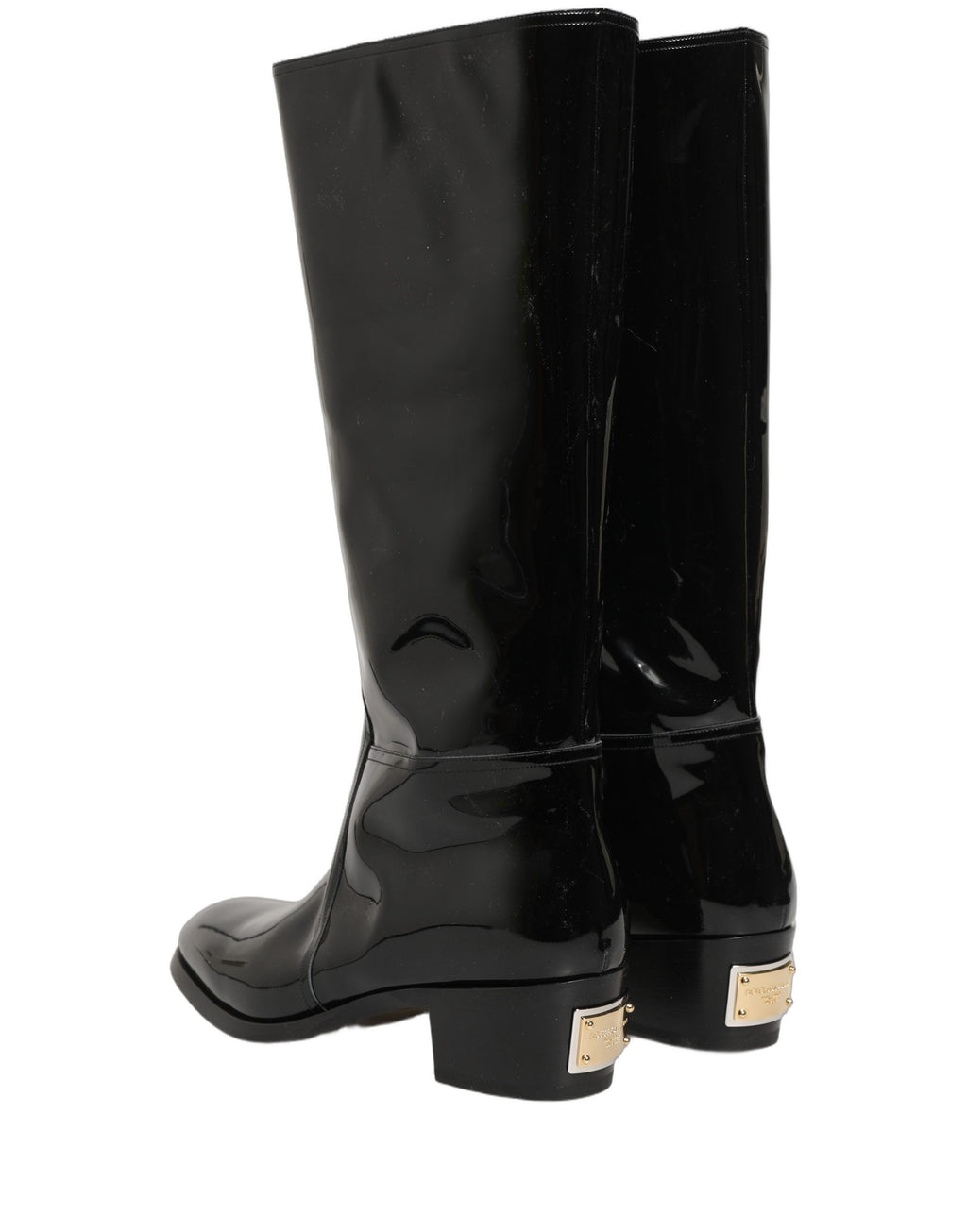 Dolce & Gabbana Schwarze Leder Stiefel mit niedrigem Blockabsatz