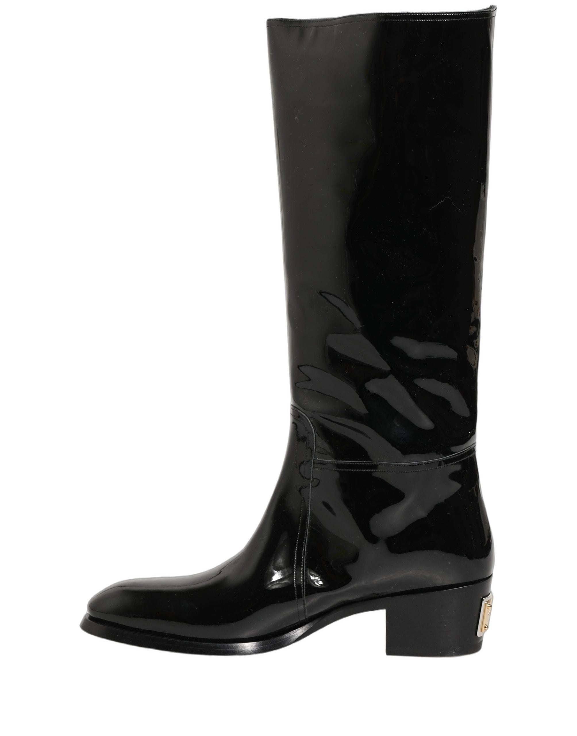 Dolce & Gabbana Schwarze Leder Stiefel mit niedrigem Blockabsatz