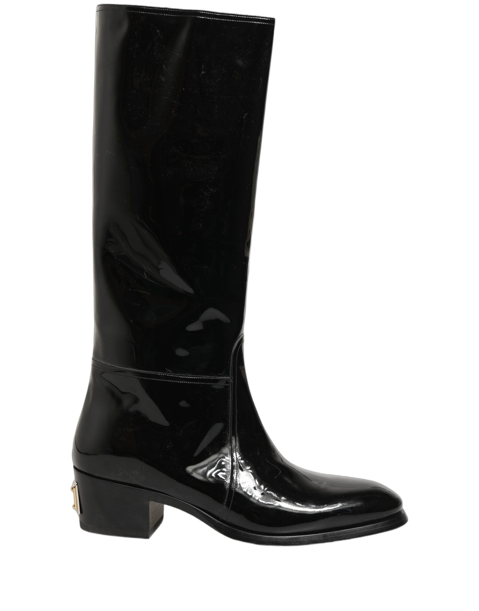 Dolce & Gabbana Schwarze Leder Stiefel mit niedrigem Blockabsatz