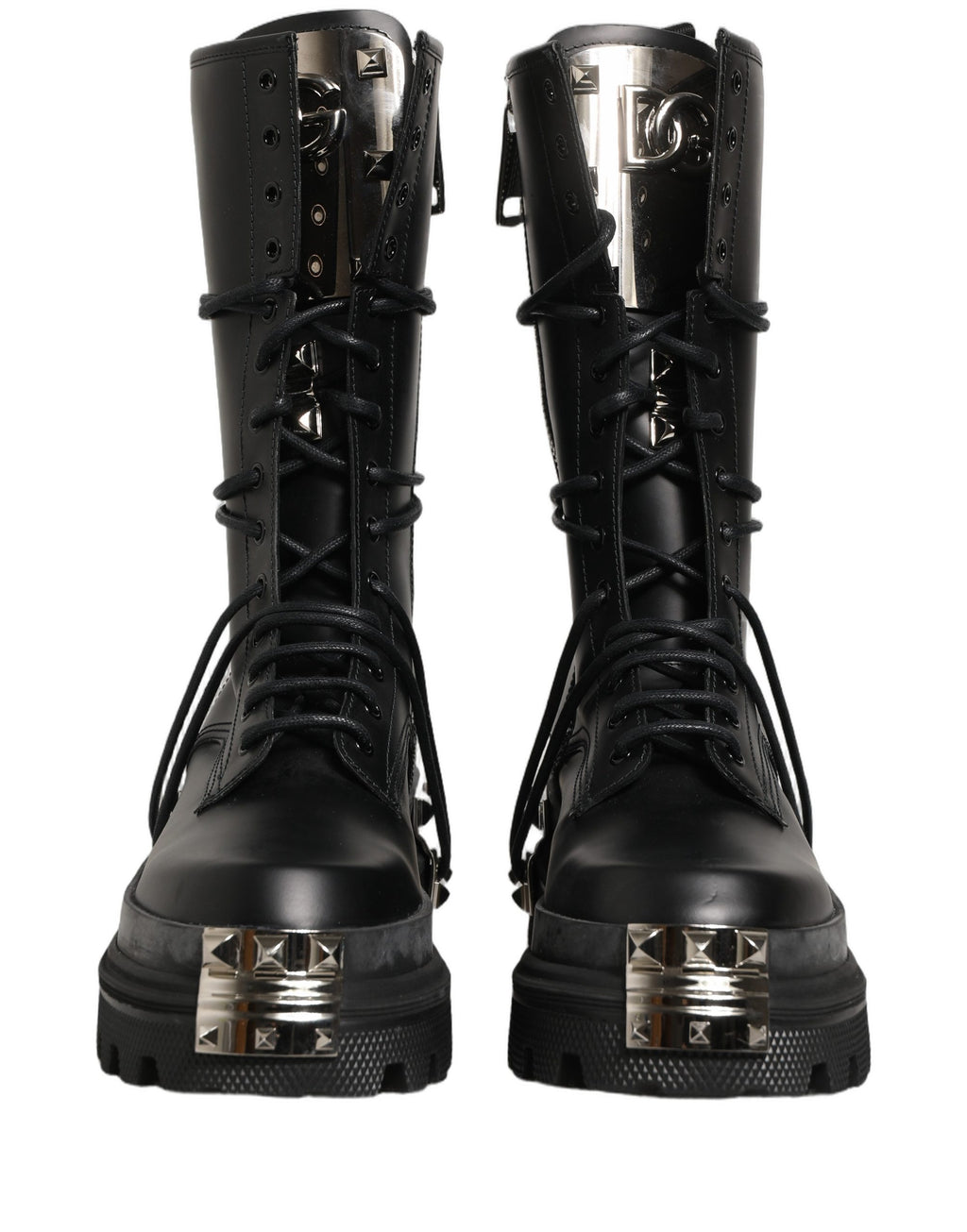 Dolce & Gabbana Schwarze Plateau-Combat-Stiefel mit Nieten