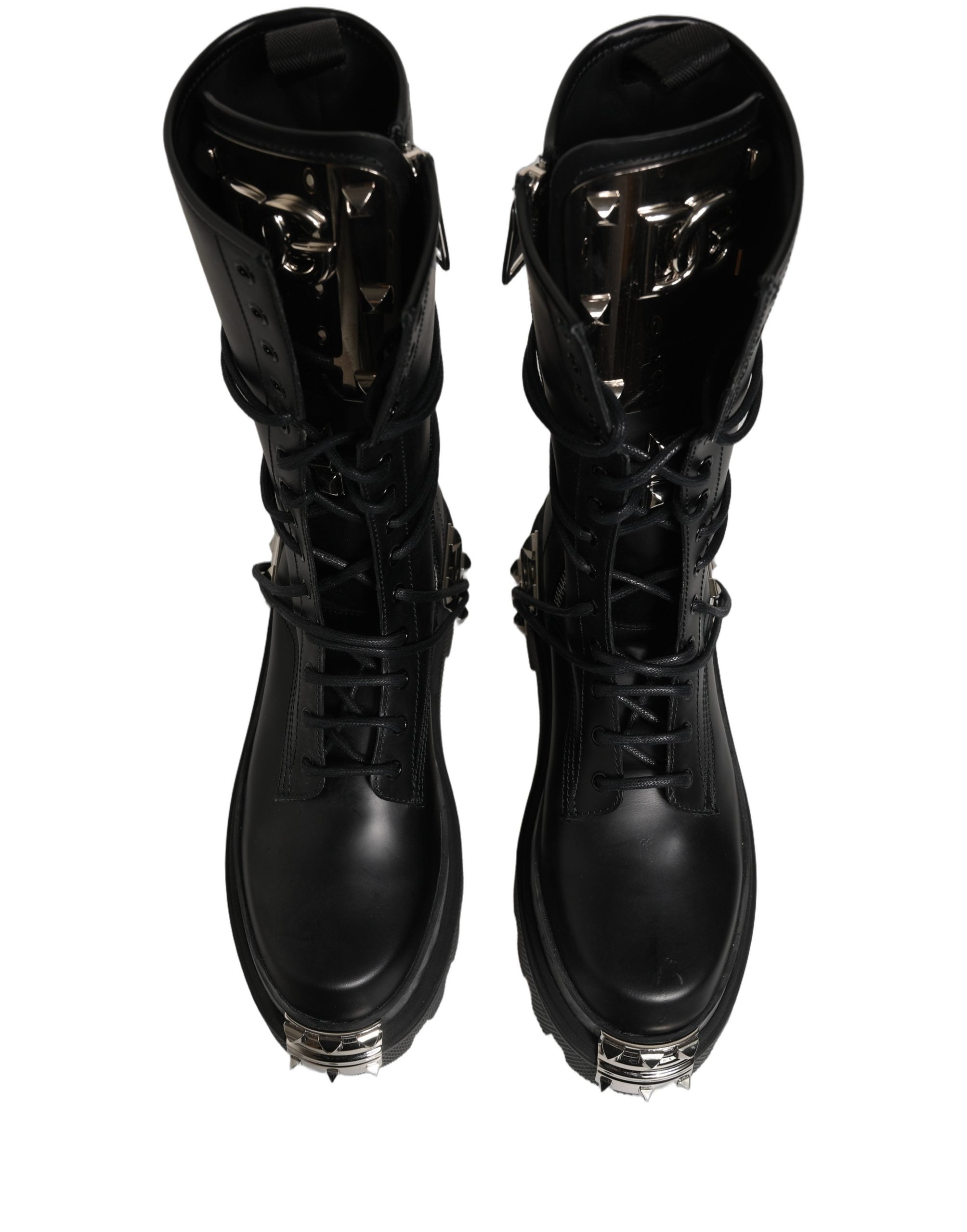 Dolce & Gabbana Schwarze Plateau-Combat-Stiefel mit Nieten