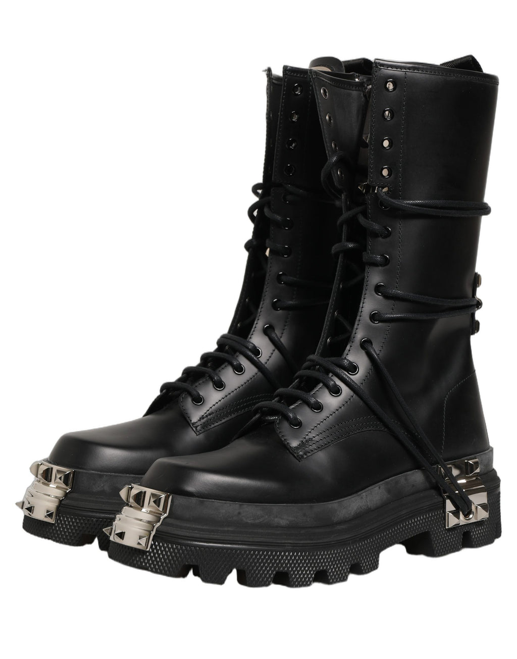 Dolce & Gabbana Schwarze Plateau-Combat-Stiefel mit Nieten