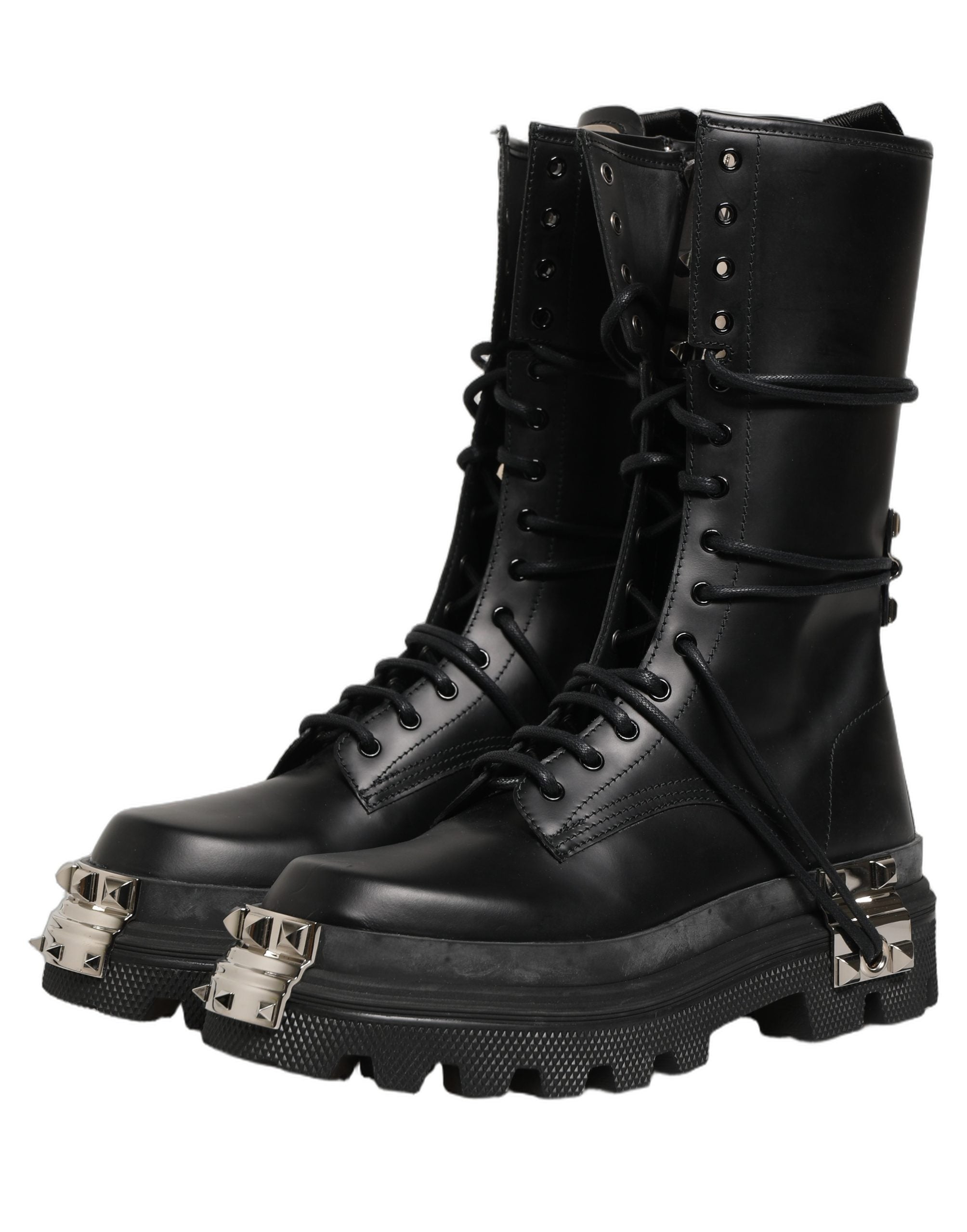Dolce & Gabbana Schwarze Plateau-Combat-Stiefel mit Nieten