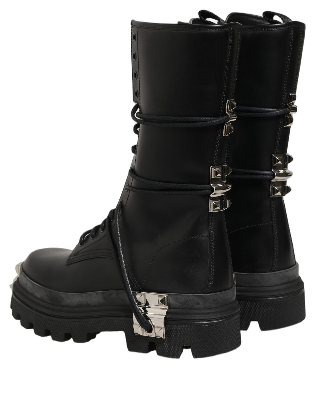 Dolce & Gabbana Schwarze Plateau-Combat-Stiefel mit Nieten
