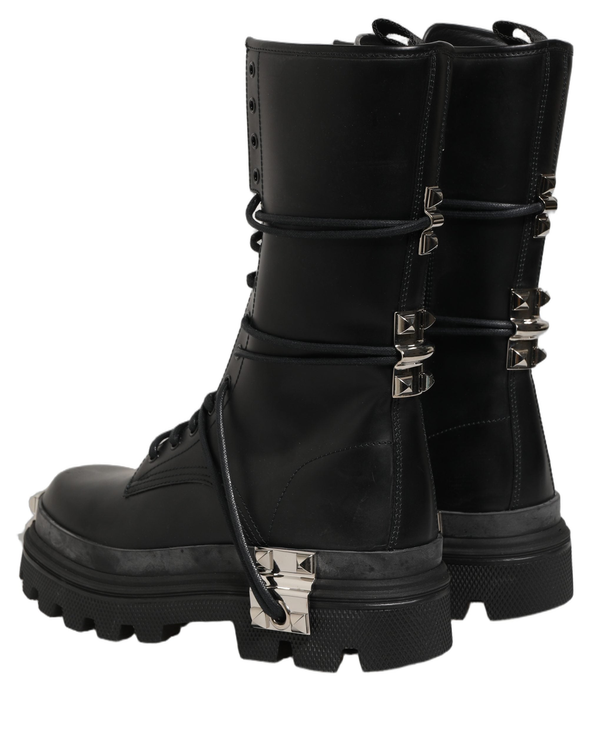 Dolce & Gabbana Schwarze Plateau-Combat-Stiefel mit Nieten