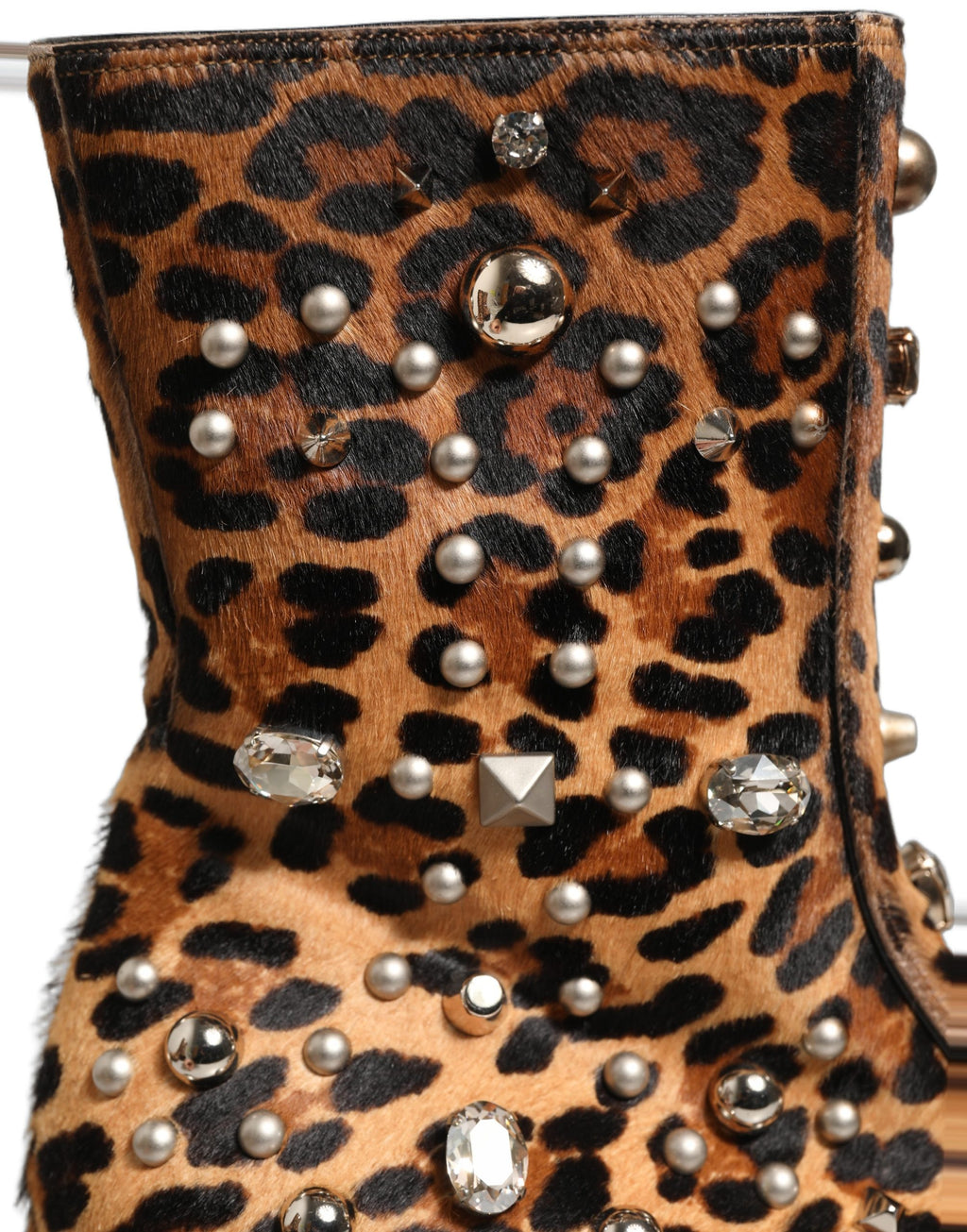 Dolce & Gabbana Braune Herren-Stiefel in Mid-Calf-Länge mit Leopardenmuster und Verzierungen