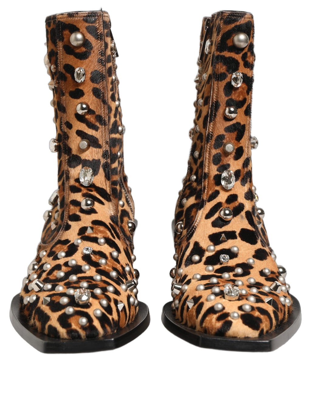 Dolce & Gabbana Braune Herren-Stiefel in Mid-Calf-Länge mit Leopardenmuster und Verzierungen