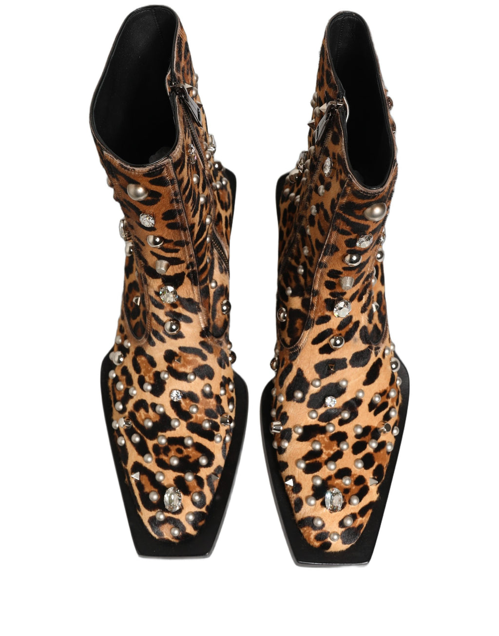 Dolce & Gabbana Braune Herren-Stiefel in Mid-Calf-Länge mit Leopardenmuster und Verzierungen