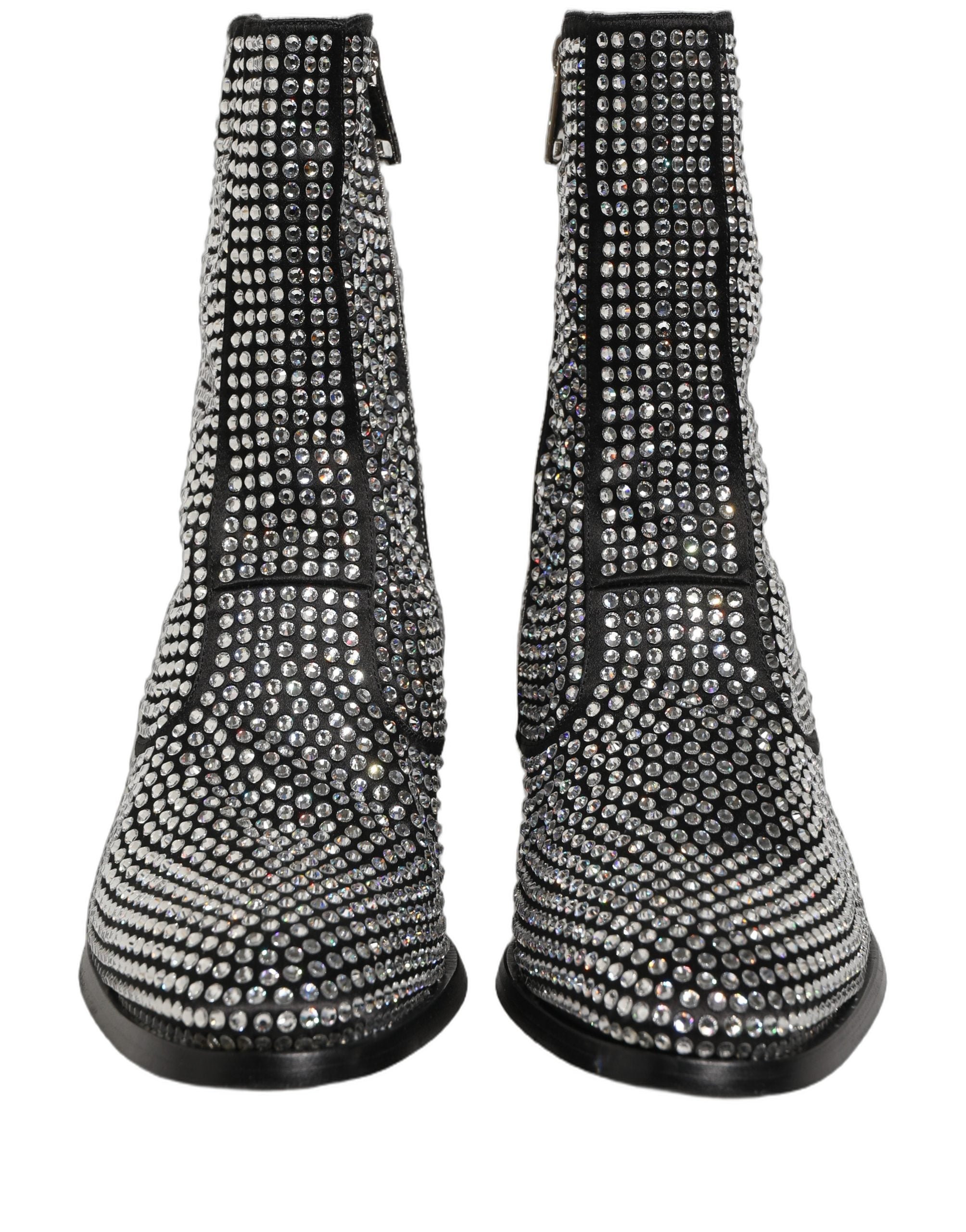 Dolce & Gabbana Schwarze Stiefeletten mit Kristallbesatz