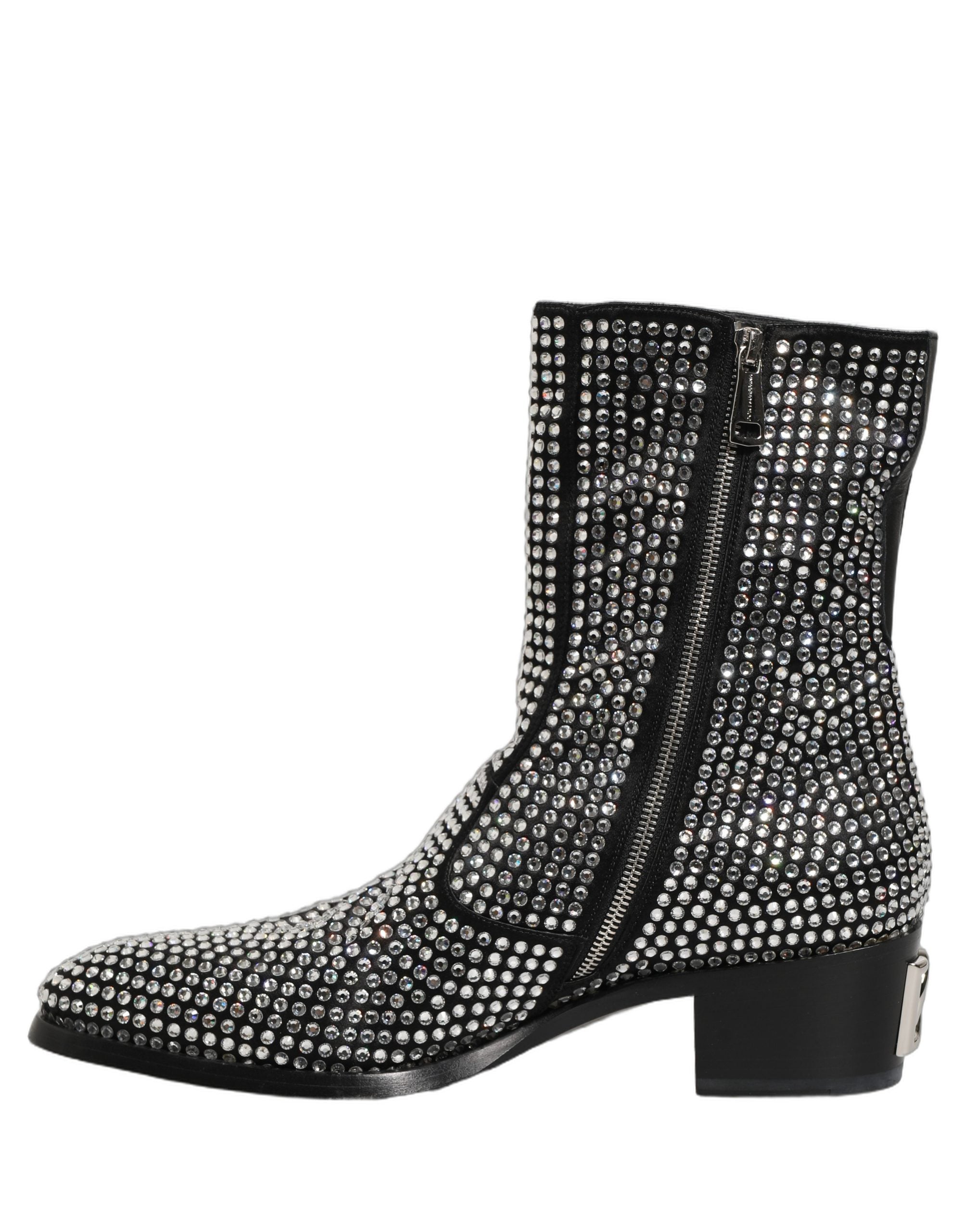 Dolce & Gabbana Schwarze Stiefeletten mit Kristallbesatz