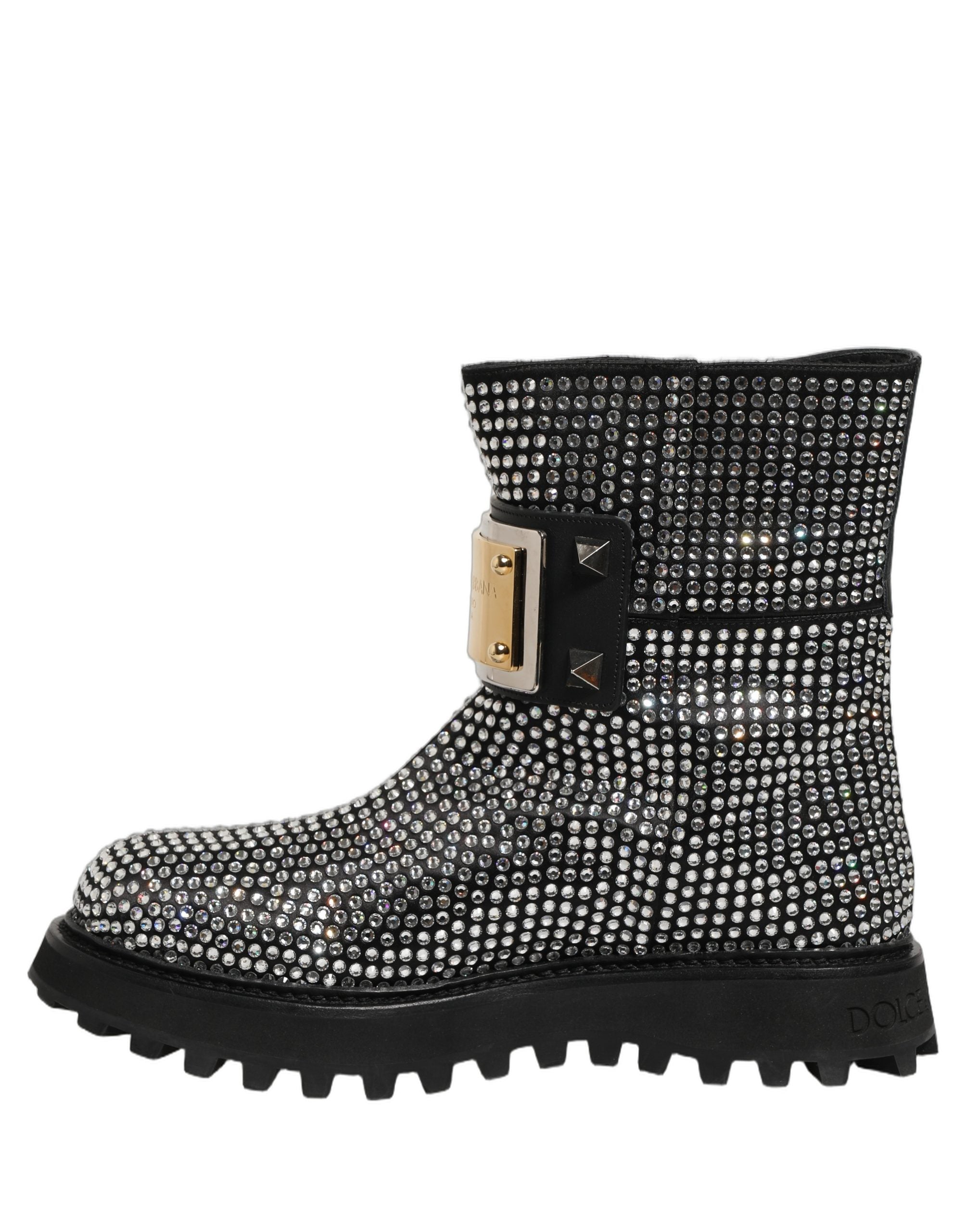 Dolce & Gabbana Schwarze Stiefeletten mit Kristallbesatz