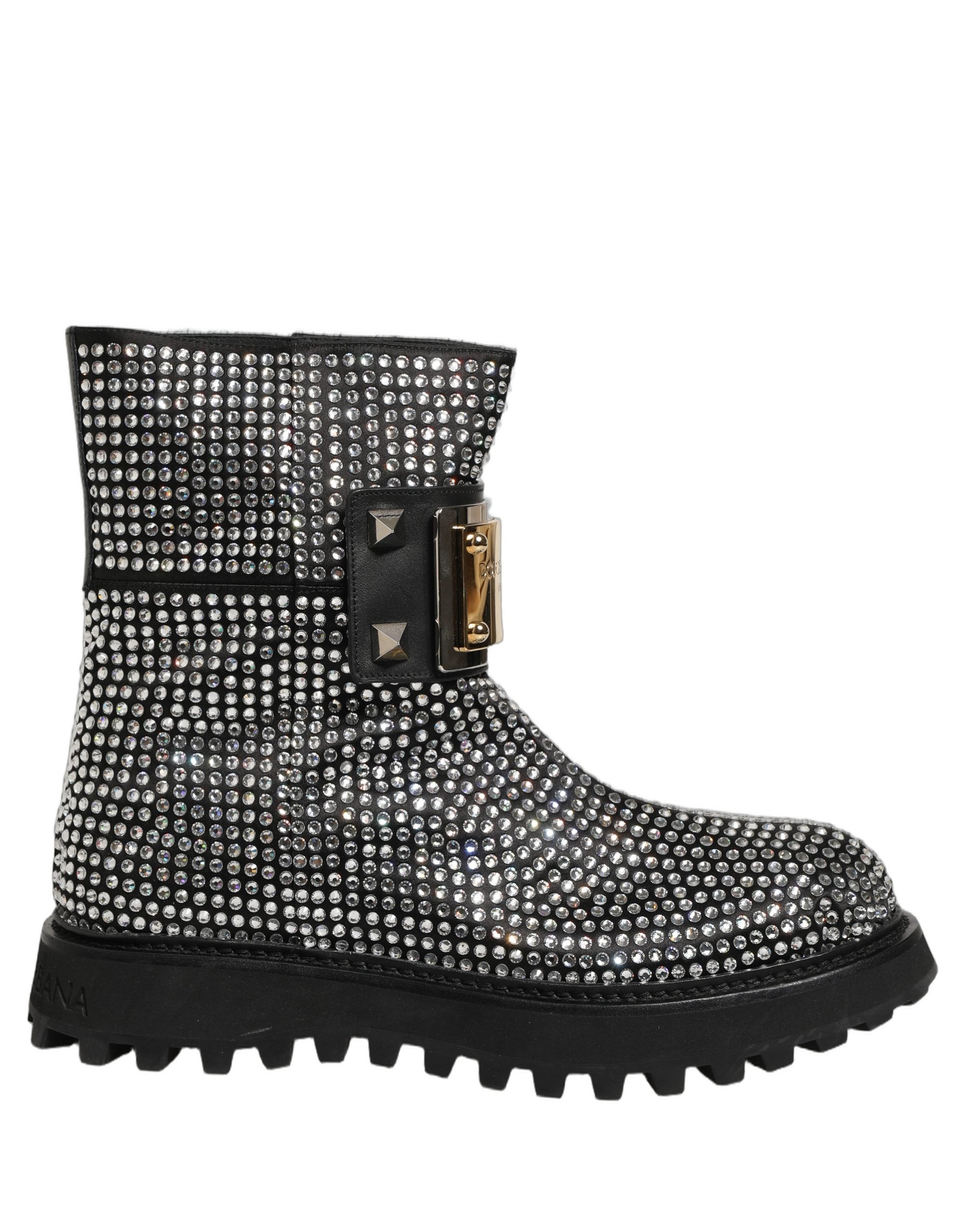 Dolce & Gabbana Schwarze Stiefeletten mit Kristallbesatz