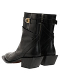 Dolce & Gabbana Schwarze Lederstiefel mit DG-Plakette, mittelhoher Schaft