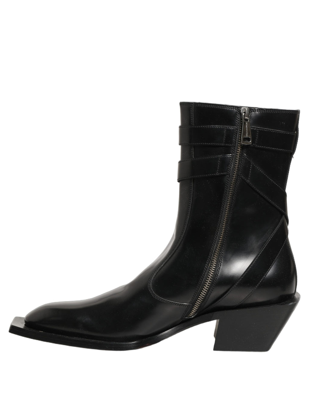 Dolce & Gabbana Schwarze Lederstiefel mit DG-Plakette, mittelhoher Schaft