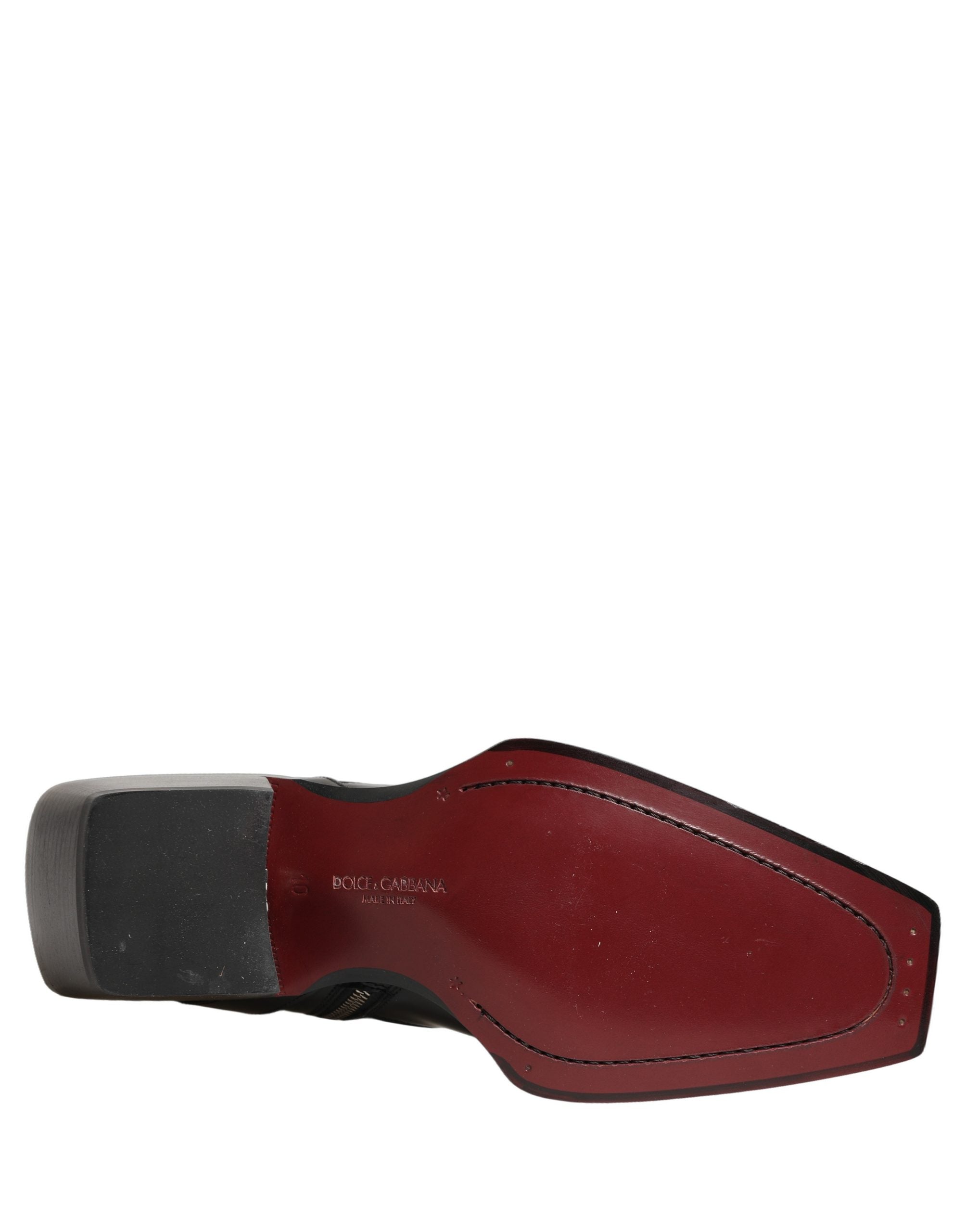Dolce & Gabbana Schwarze Lederstiefel mit DG-Plakette, mittelhoher Schaft