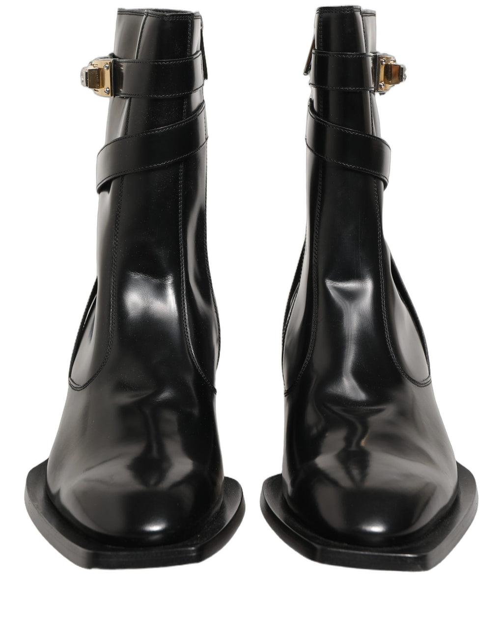 Dolce & Gabbana Schwarze Lederstiefel mit DG-Plakette, mittelhoher Schaft