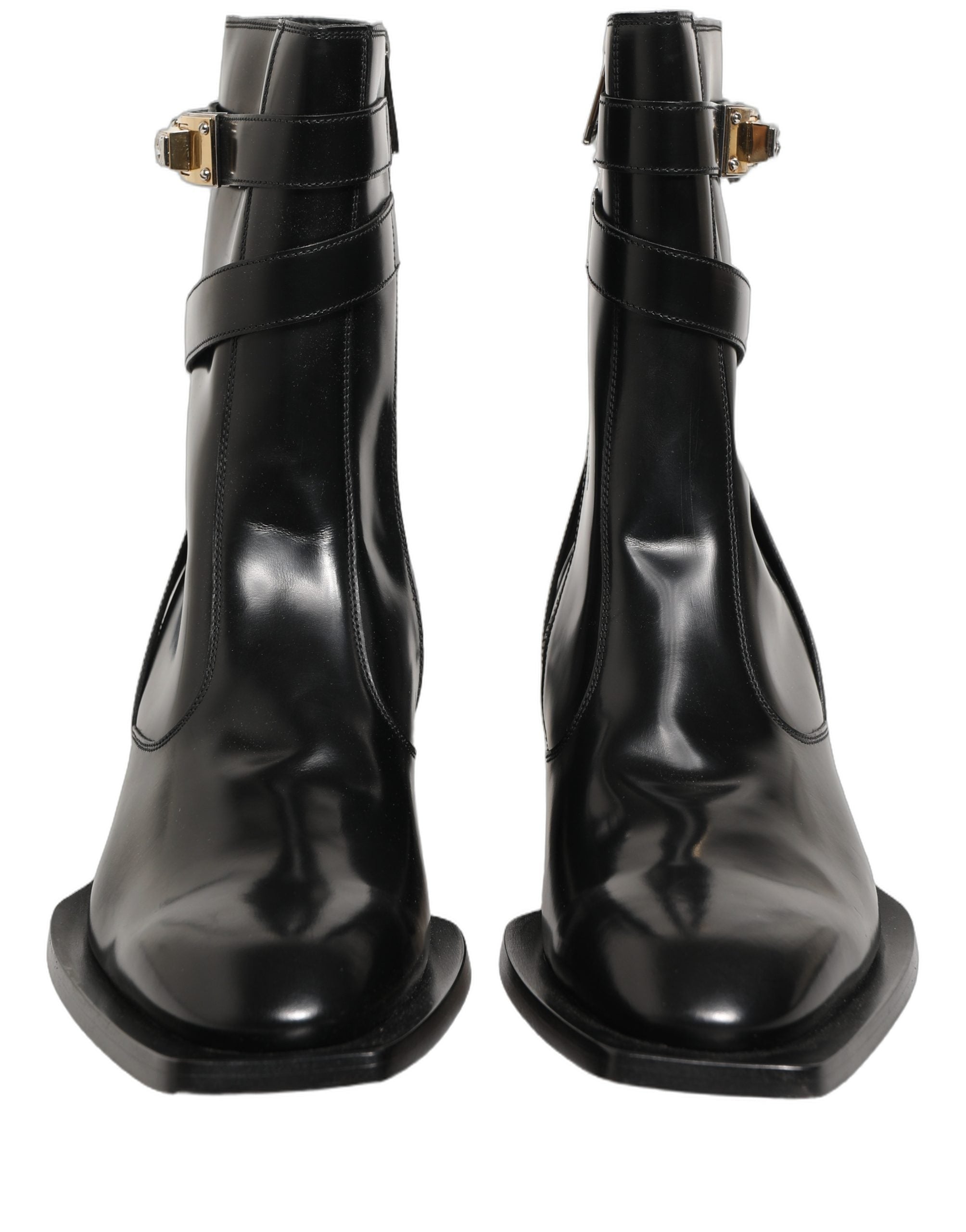 Dolce & Gabbana Schwarze Lederstiefel mit DG-Plakette, mittelhoher Schaft