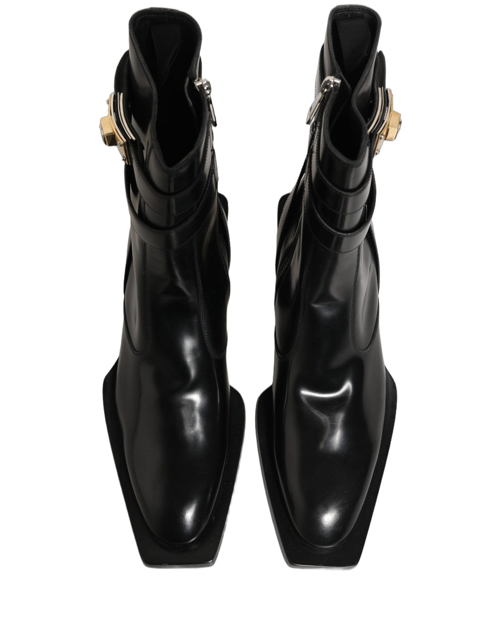 Dolce & Gabbana Schwarze Lederstiefel mit DG-Plakette, mittelhoher Schaft
