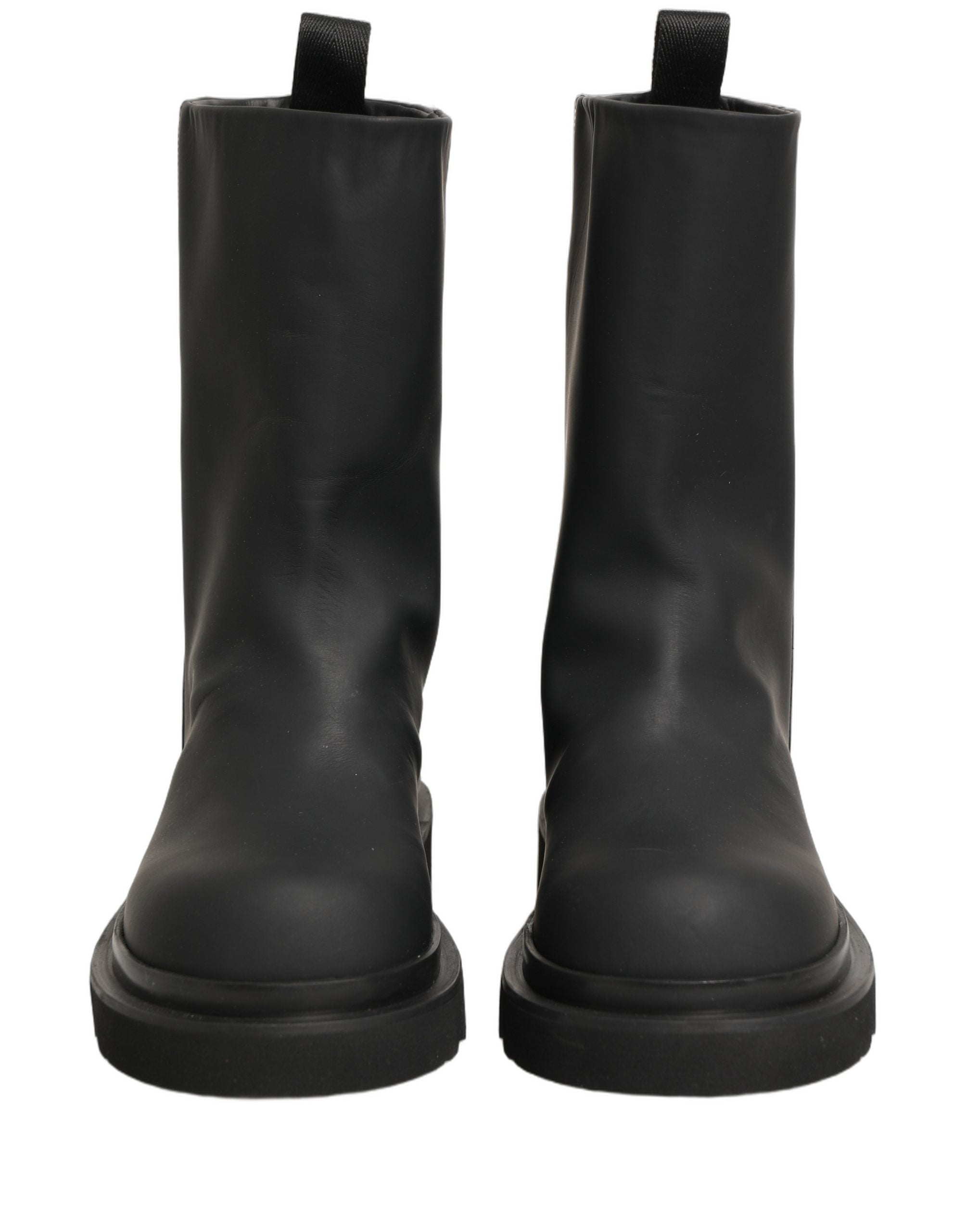 Dolce & Gabbana Schwarze Leder Mid-Calf Stiefel mit klobiger Sohle für Herren