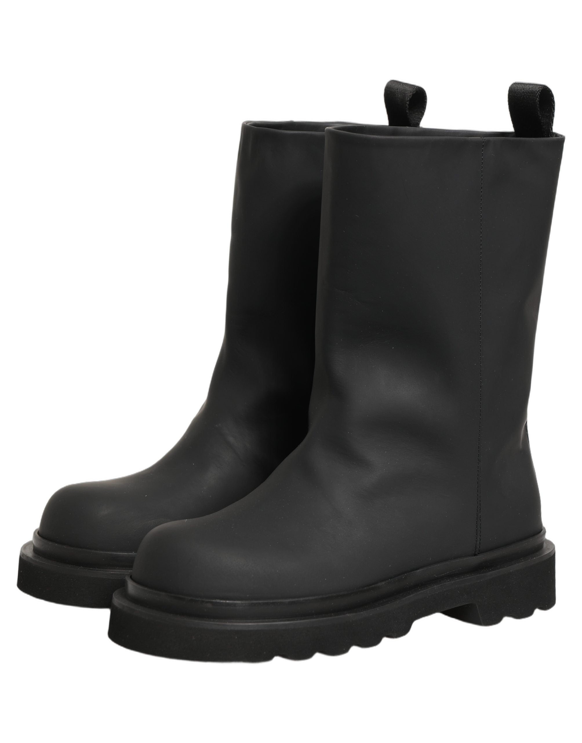Dolce & Gabbana Schwarze Leder Mid-Calf Stiefel mit klobiger Sohle für Herren