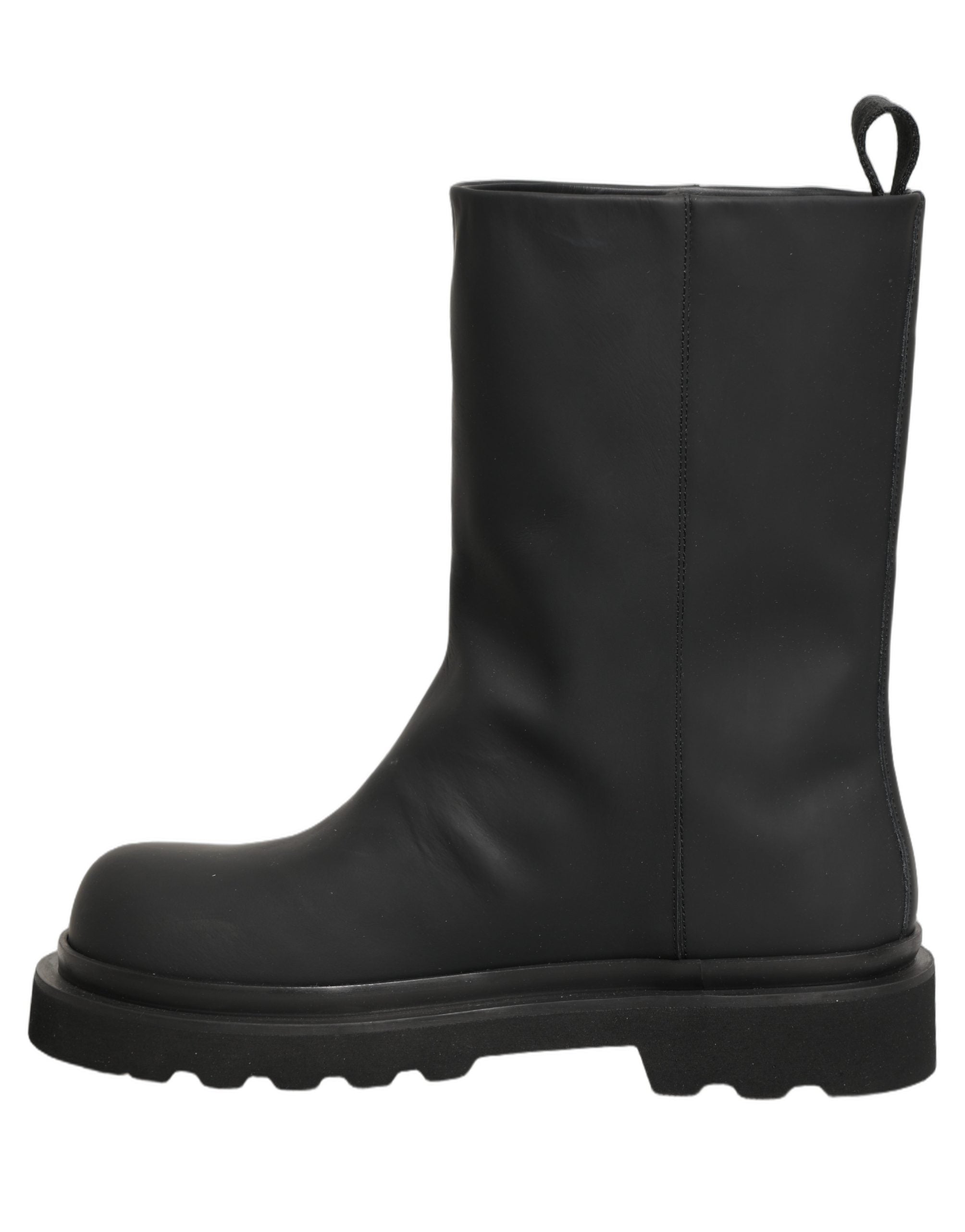 Dolce & Gabbana Schwarze Leder Mid-Calf Stiefel mit klobiger Sohle für Herren