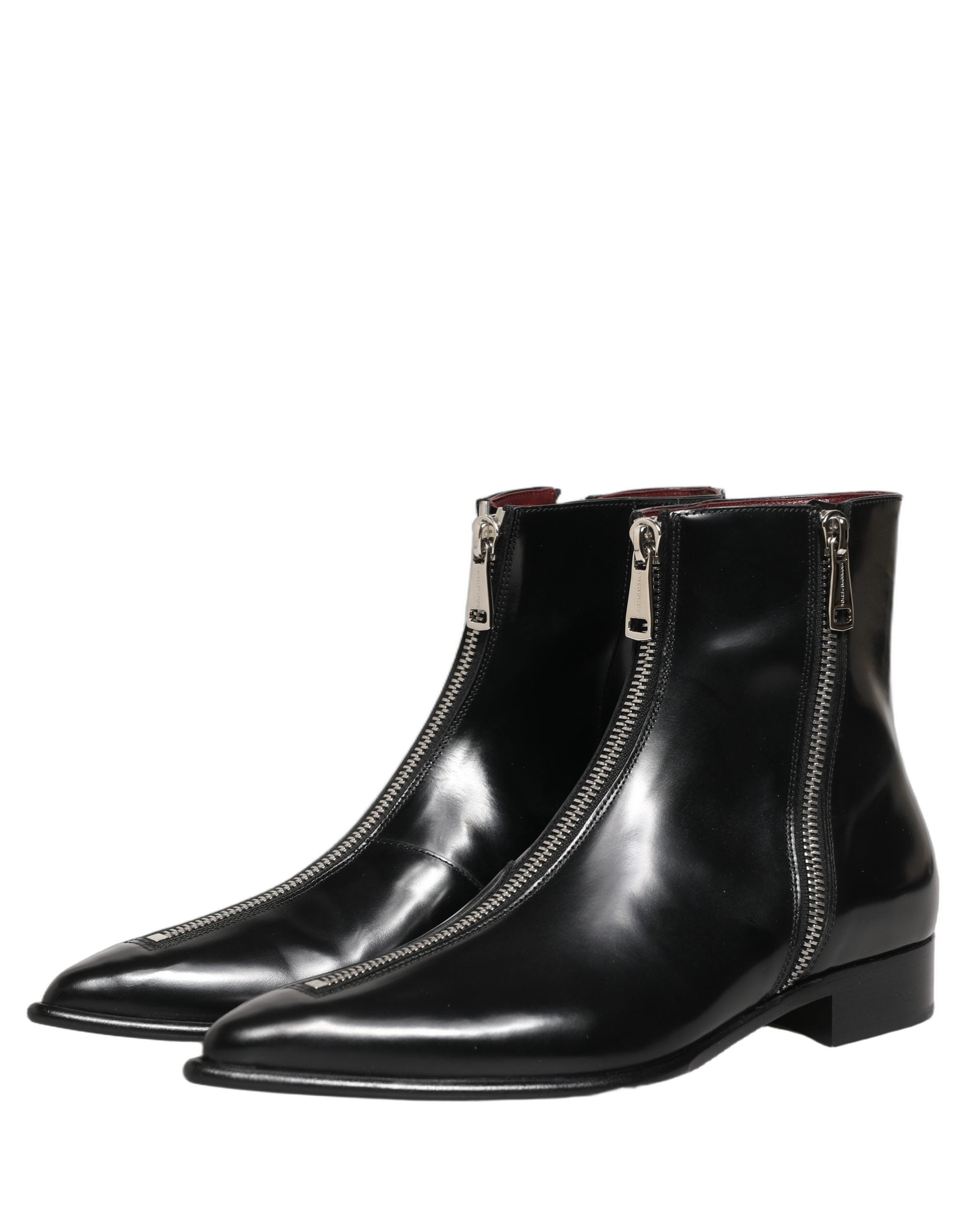 Dolce & Gabbana Schwarze Leder Reißverschluss Stiefel Mittelhoch Herren Schuhe