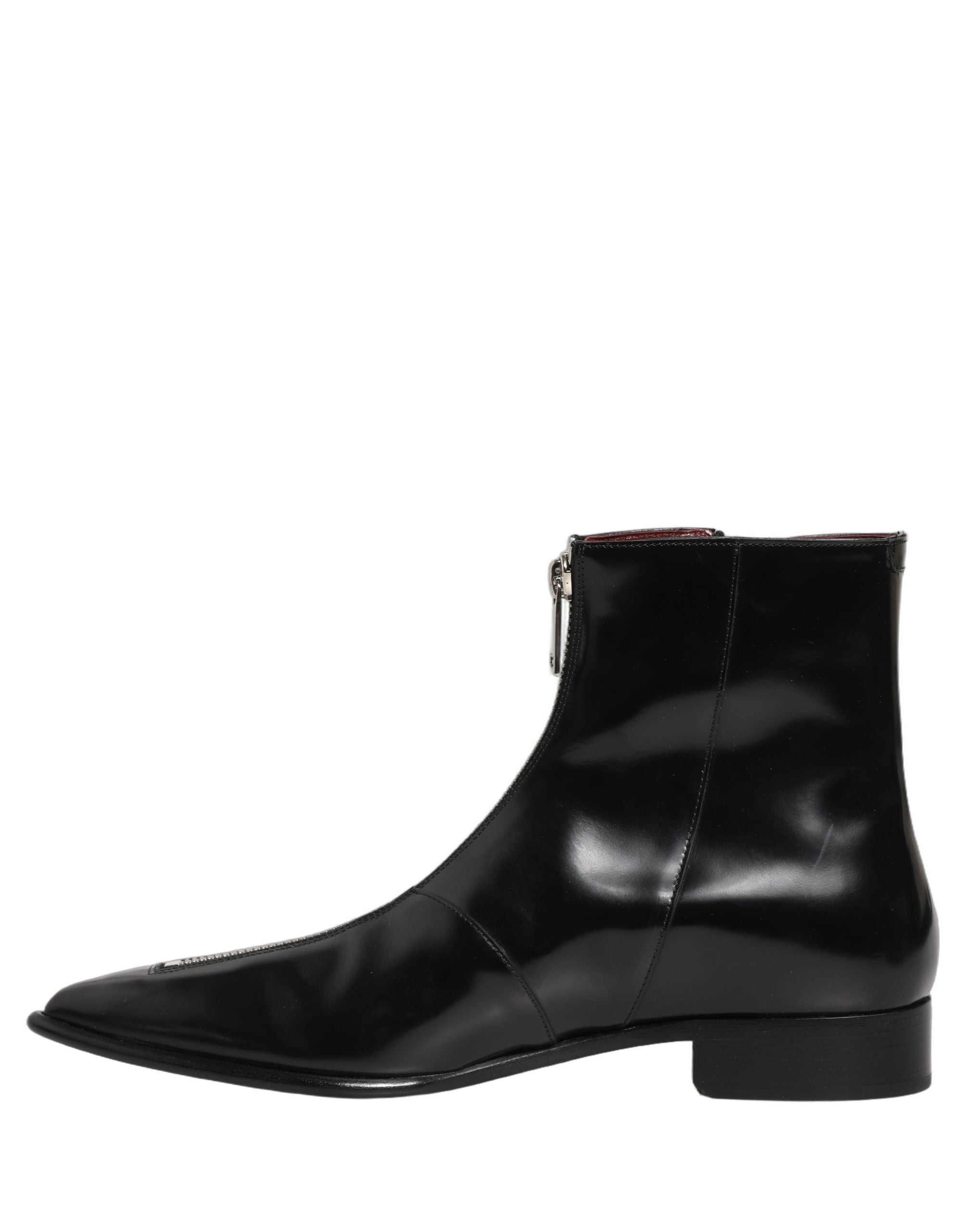 Dolce & Gabbana Schwarze Leder Reißverschluss Stiefel Mittelhoch Herren Schuhe
