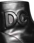 Dolce & Gabbana Schwarze Leder-Stiefeletten mit geprägtem Logo