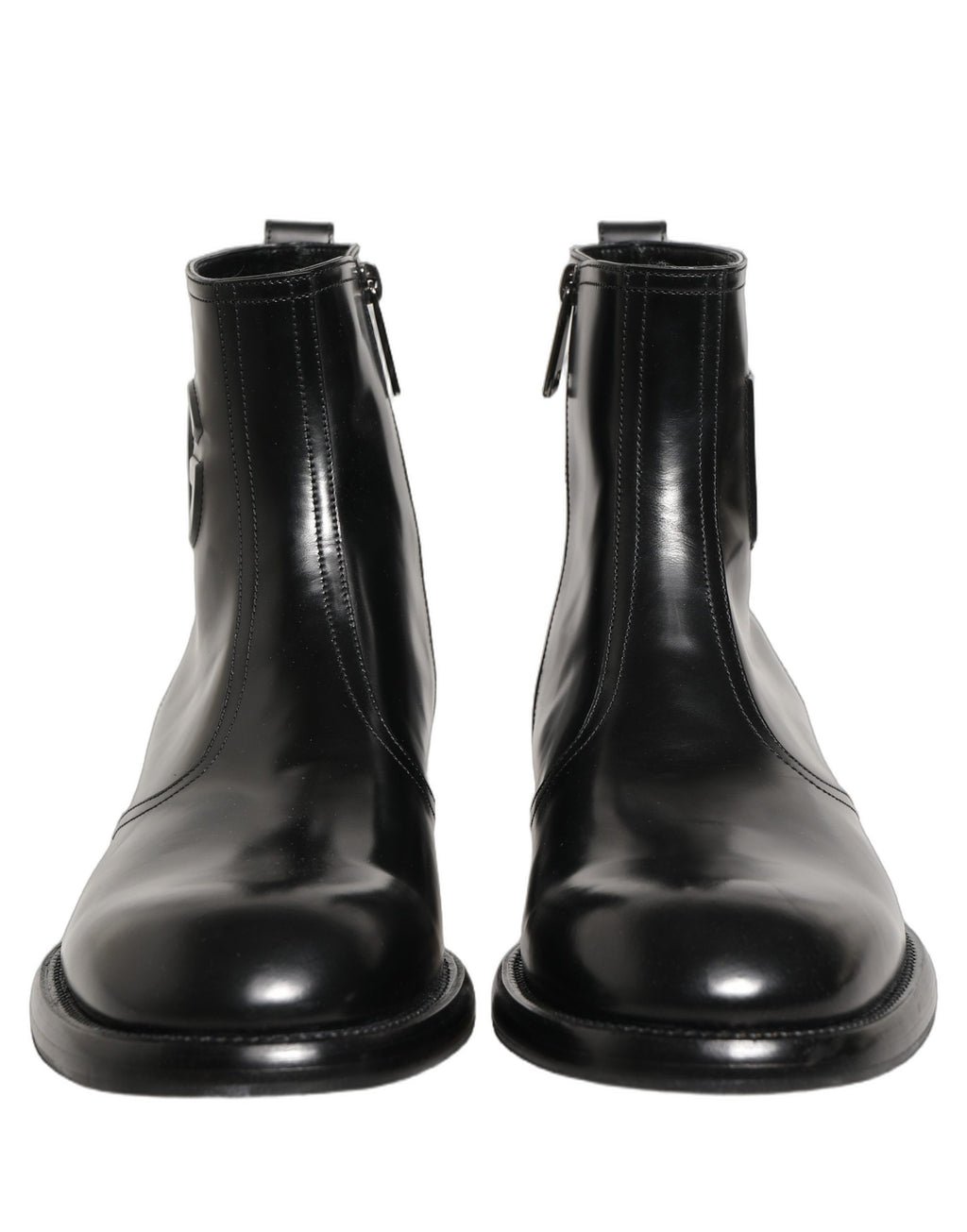 Dolce & Gabbana Schwarze Leder-Stiefeletten mit geprägtem Logo
