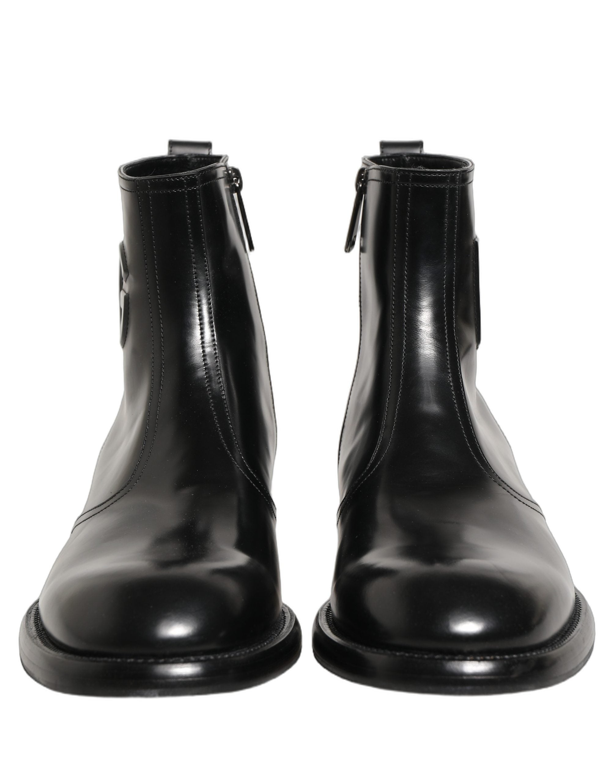 Dolce & Gabbana Schwarze Leder-Stiefeletten mit geprägtem Logo