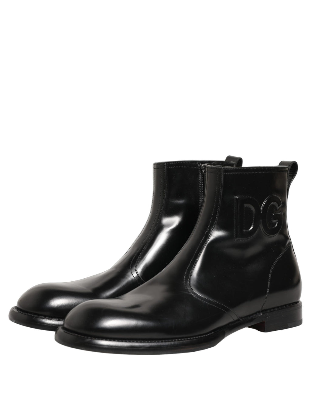 Dolce & Gabbana Schwarze Leder-Stiefeletten mit geprägtem Logo