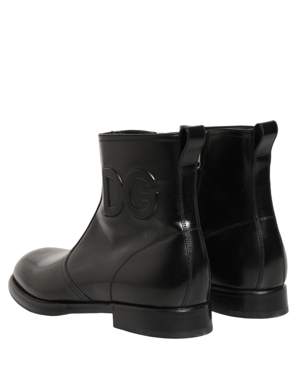 Dolce & Gabbana Schwarze Leder-Stiefeletten mit geprägtem Logo