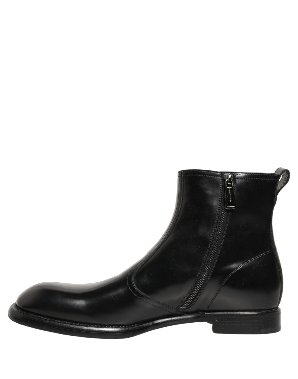 Dolce & Gabbana Schwarze Leder-Stiefeletten mit geprägtem Logo