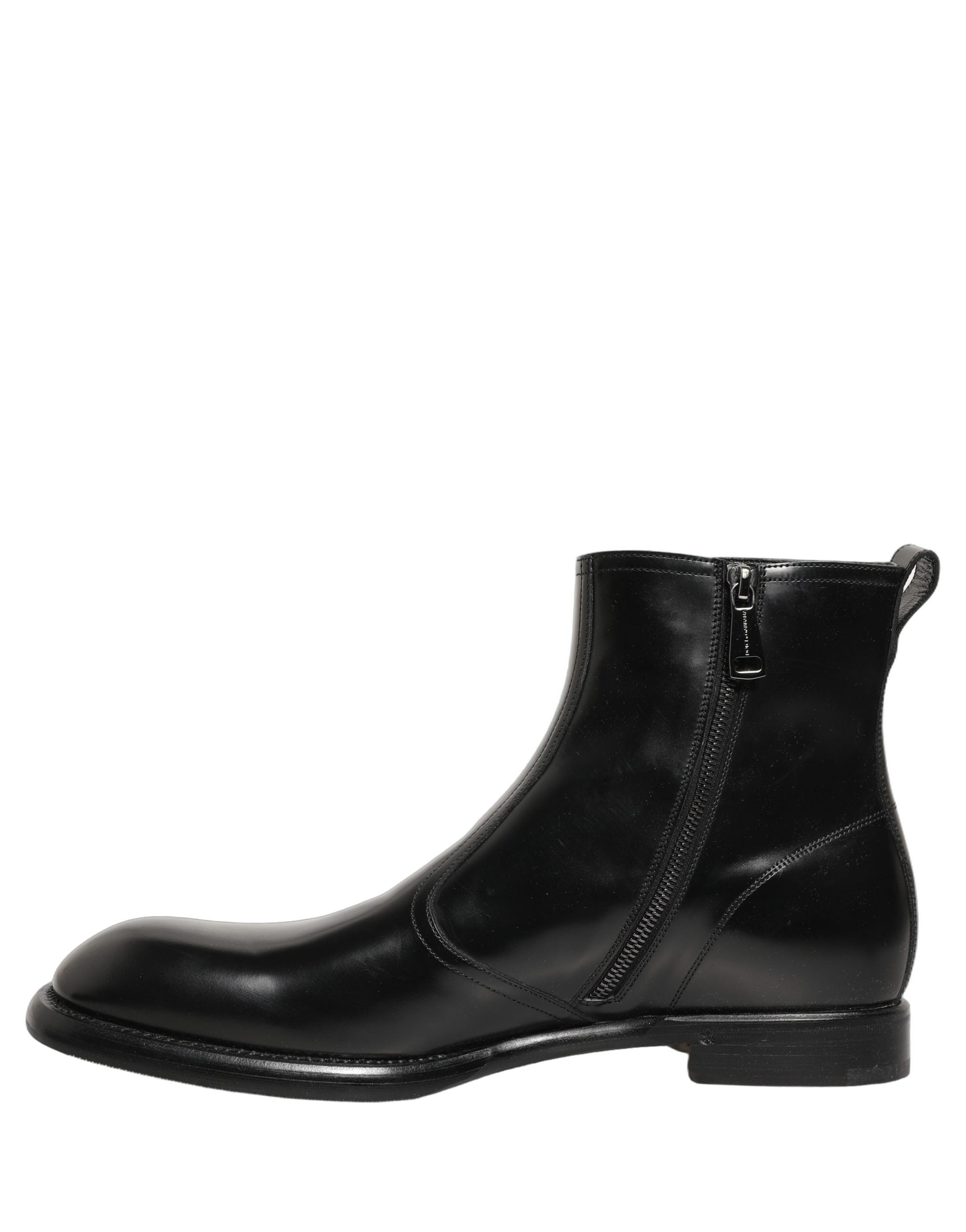 Dolce & Gabbana Schwarze Leder-Stiefeletten mit geprägtem Logo