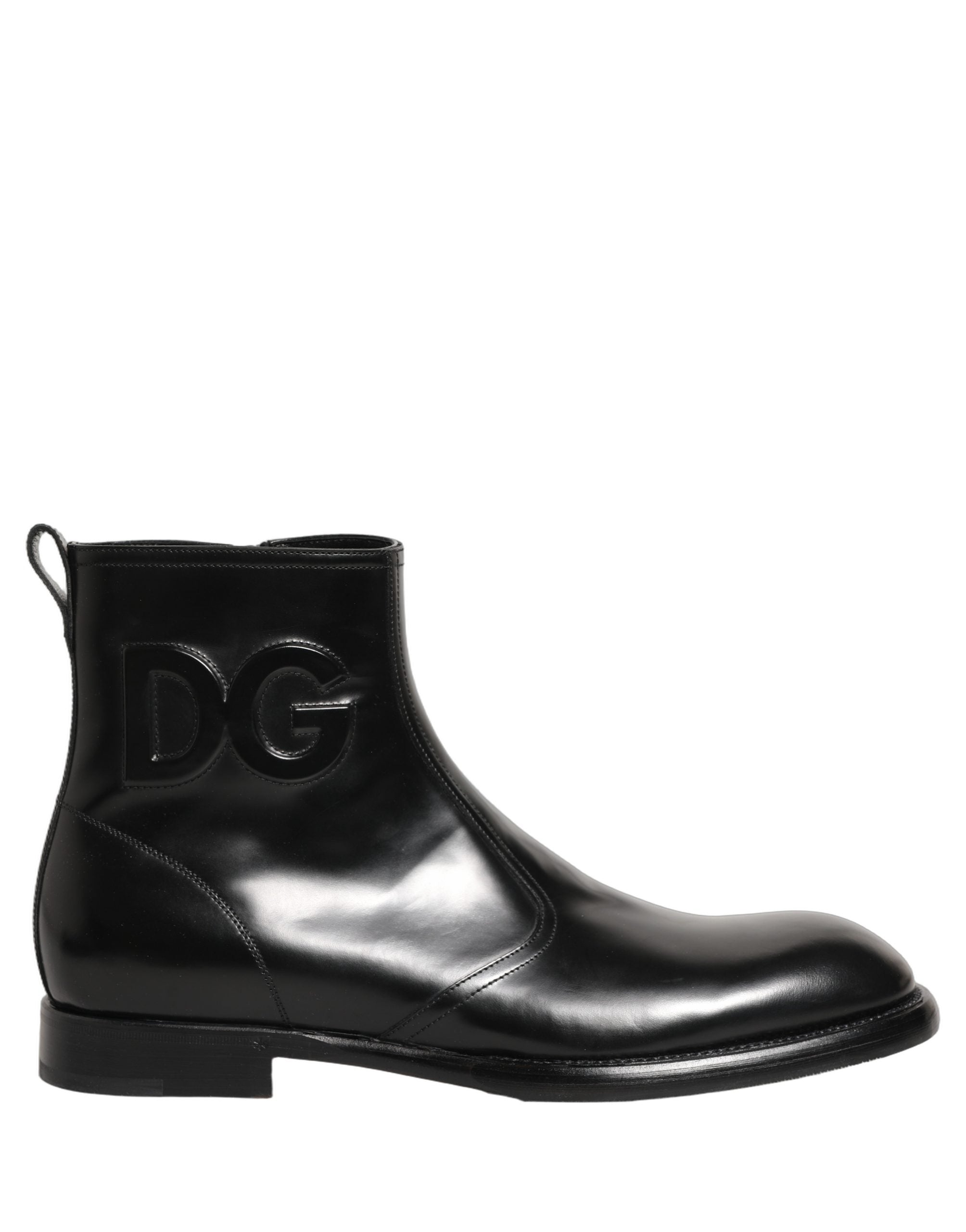Dolce & Gabbana Schwarze Leder-Stiefeletten mit geprägtem Logo